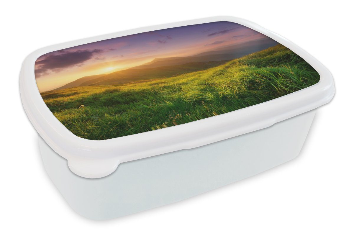 MuchoWow Lunchbox Berge - Sonne - Natur, Kunststoff, (2-tlg), Brotbox für Kinder und Erwachsene, Brotdose, für Jungs und Mädchen weiß