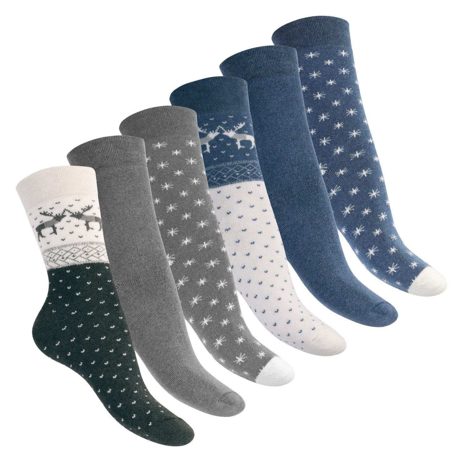 Footstar Thermosocken Damen Wintersocken Warme - Blau-grau Paar) Socken (6 Vollfrottee Thermo