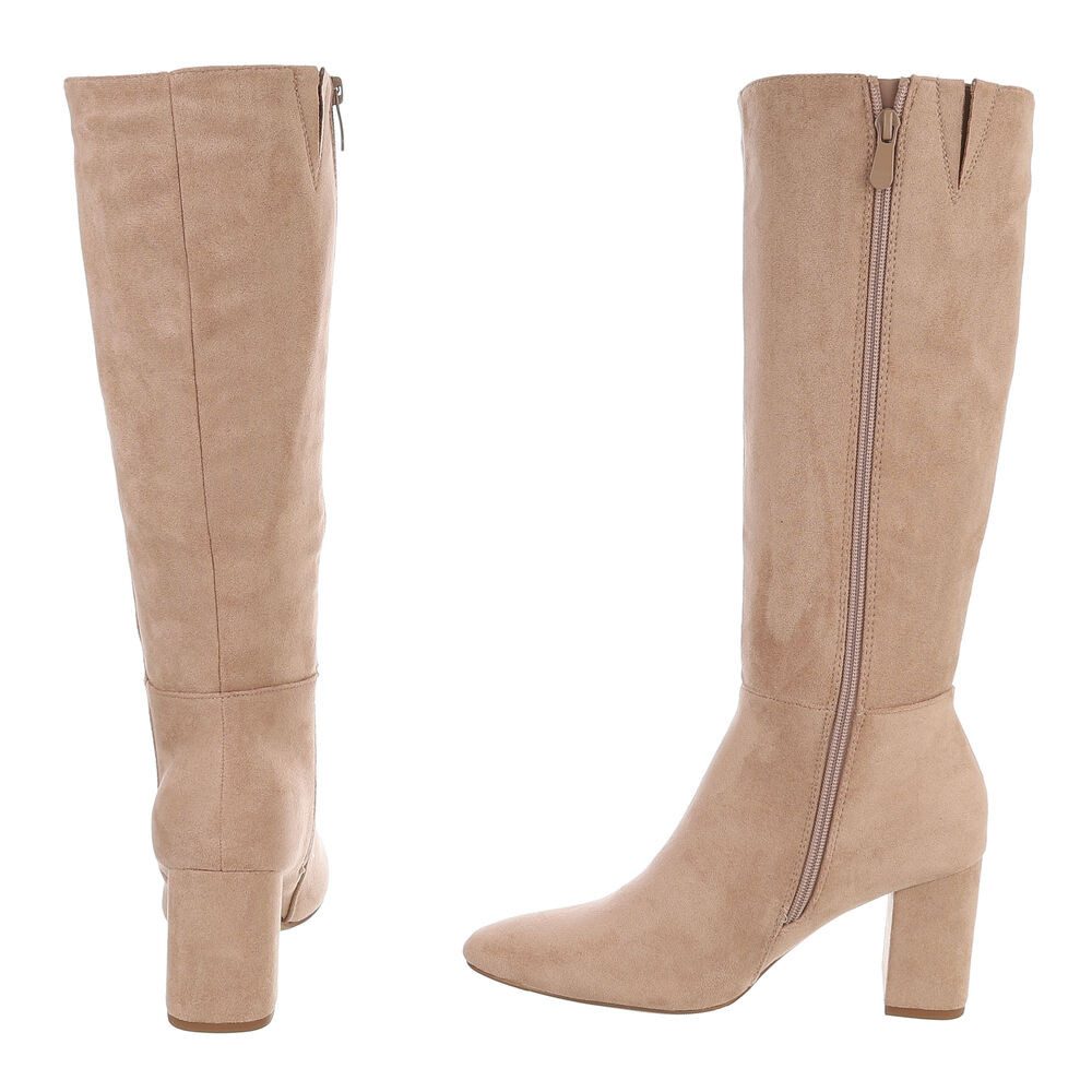 Ital-Design Damen Kniehohe Stiefel mit Blockabsatz Elegant High-Heel-Stiefel (92079029) Blockabsatz Stiefel in Hellbraun – Bild 5 von 5