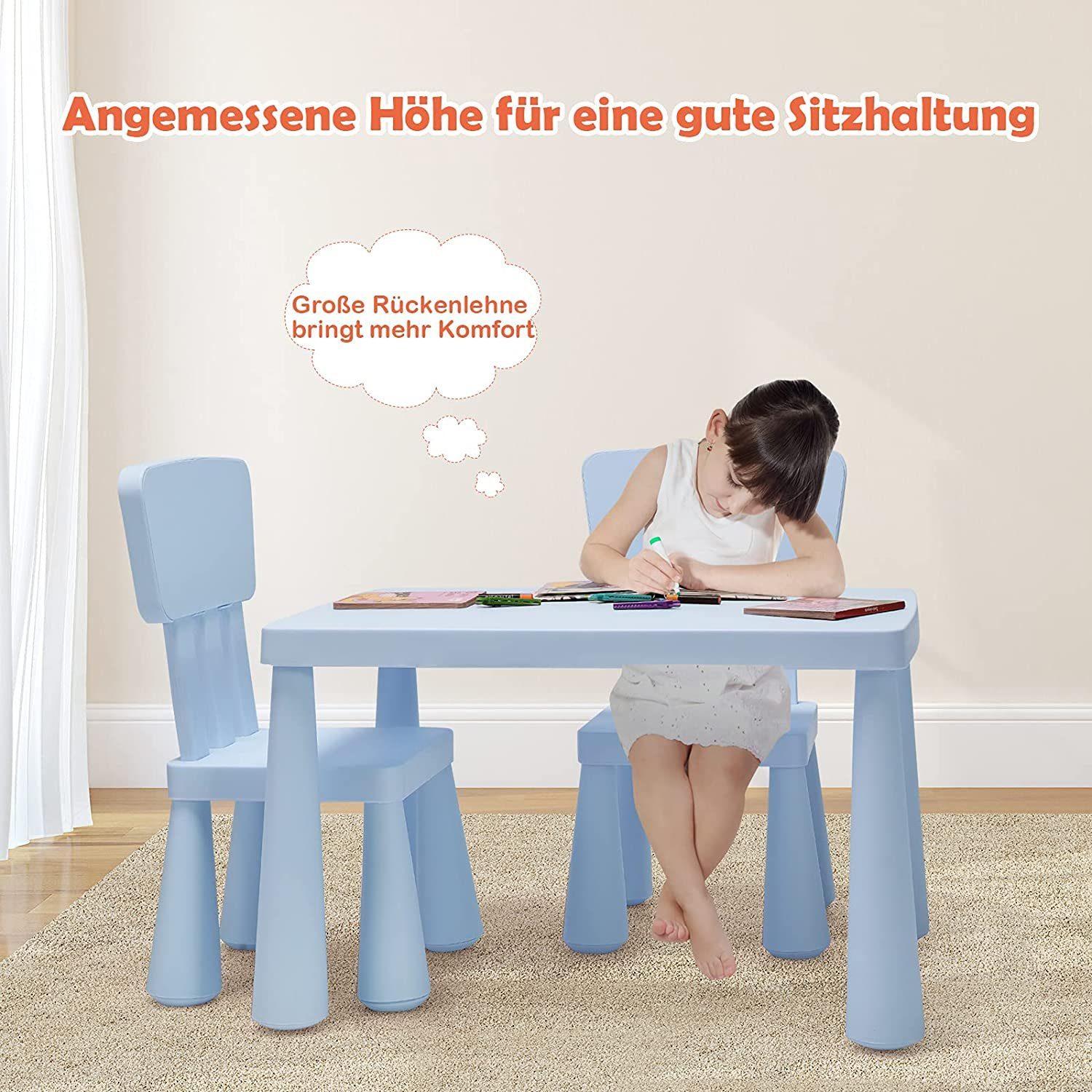 KOMFOTTEU Kindersitzgruppe Kindertisch mit 2 Stühlen, günstig online kaufen
