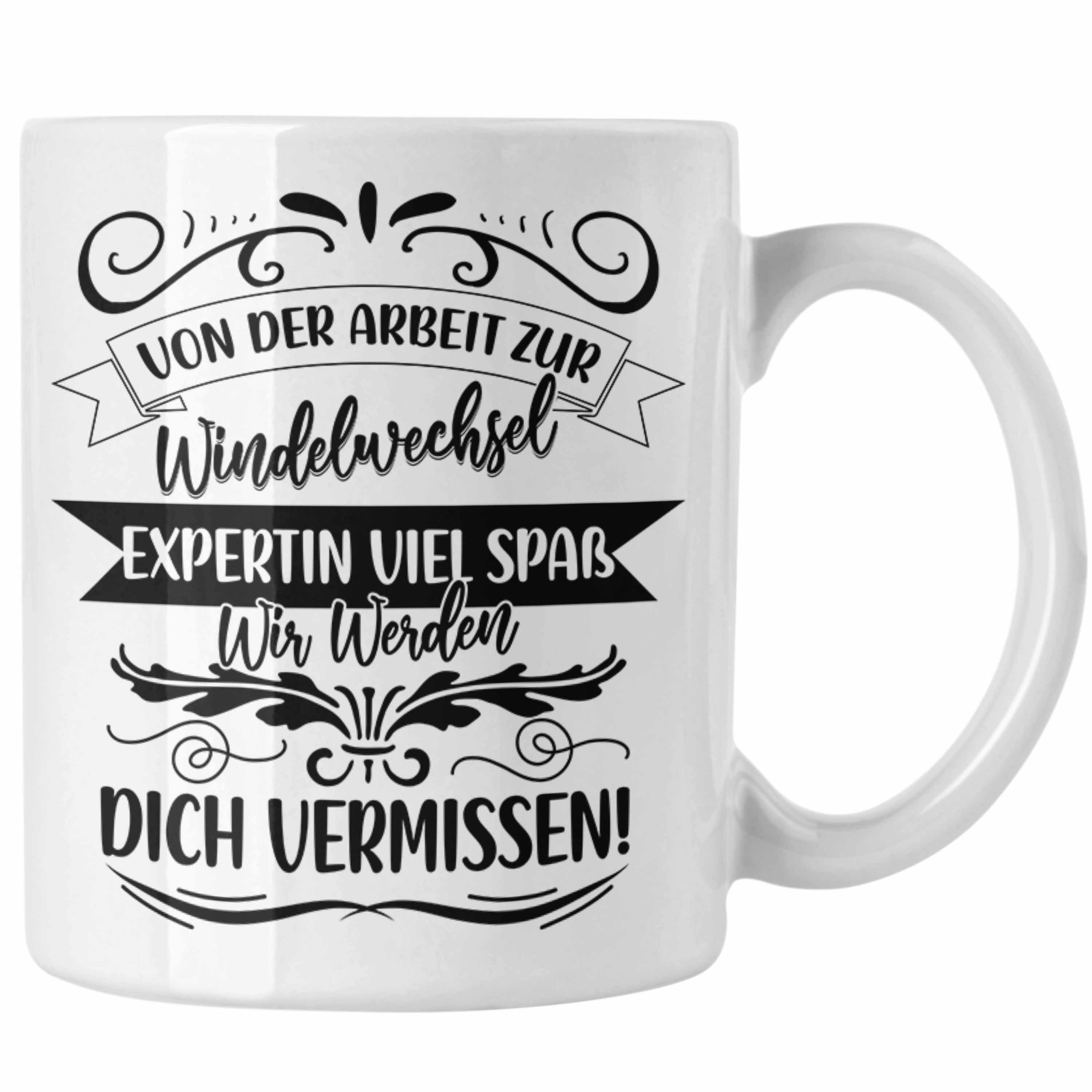 Trendation Tasse Mutterschutz Tasse Geschenk Abschied Mutterschutz Kaffeetasse Kollegi Weiss