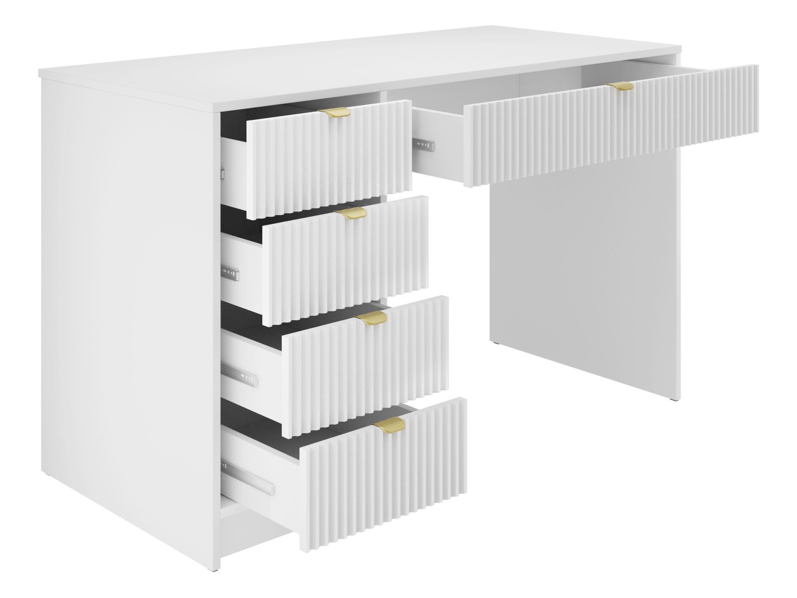 MIRJAN24 Schminktisch Tireno (5-Schubladen), Aluminiumgriffe in der Farbe Gold, Schreibtisch universell – Bild 3 von 5