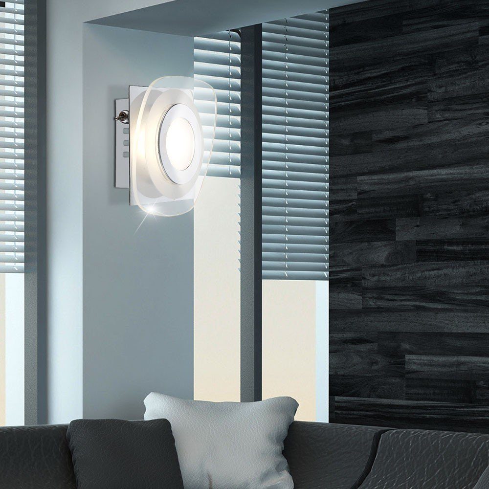 Wand Warmweiß, Globo Leuchte LED Lampe 3 Design Chrom inklusive, Glas Wandleuchte, LED Lobby Leuchtmittel Treppenhaus Watt