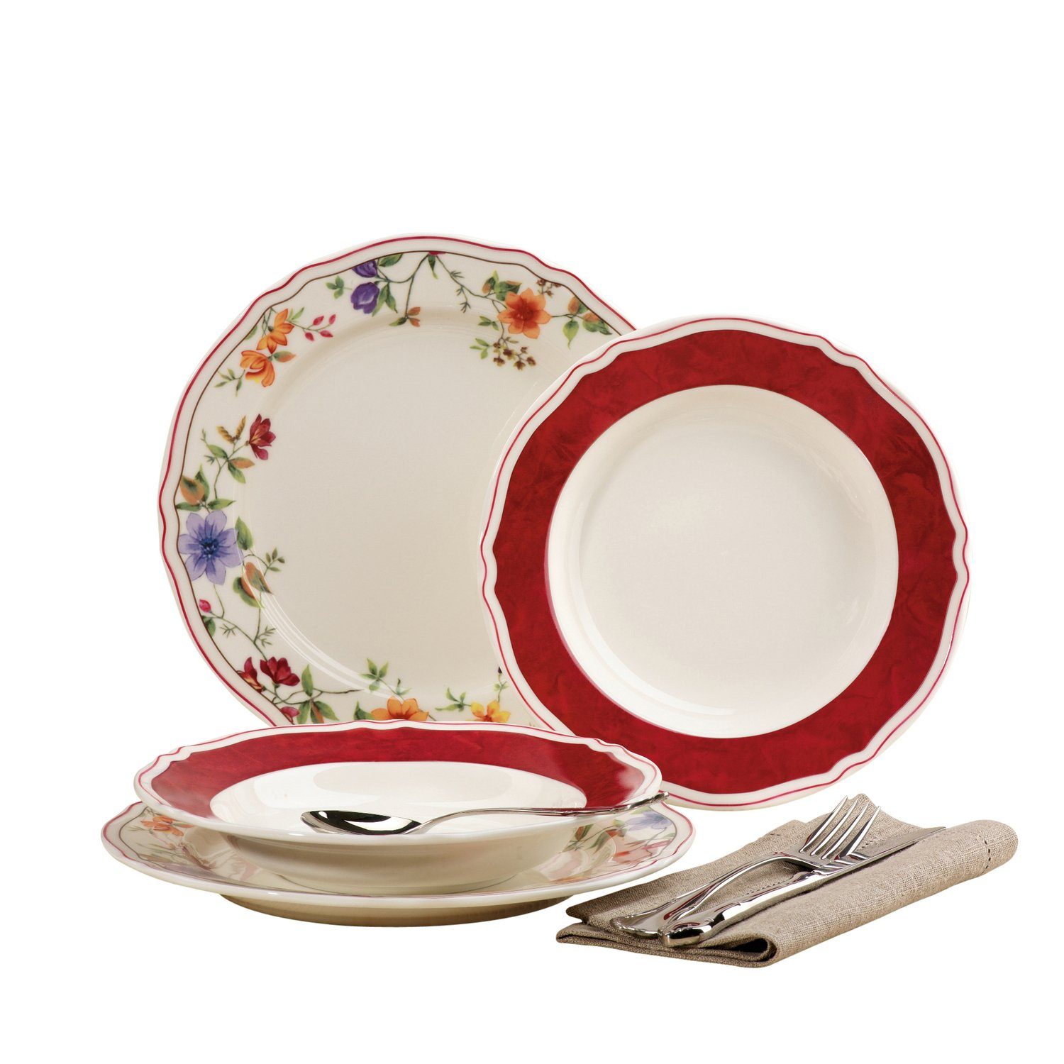 CreaTable Tafelservice CreaTable, 16141, Serie Cornwall Garden, Tafelservice 12tlg (12-tlg), 6 Personen, Porzellan