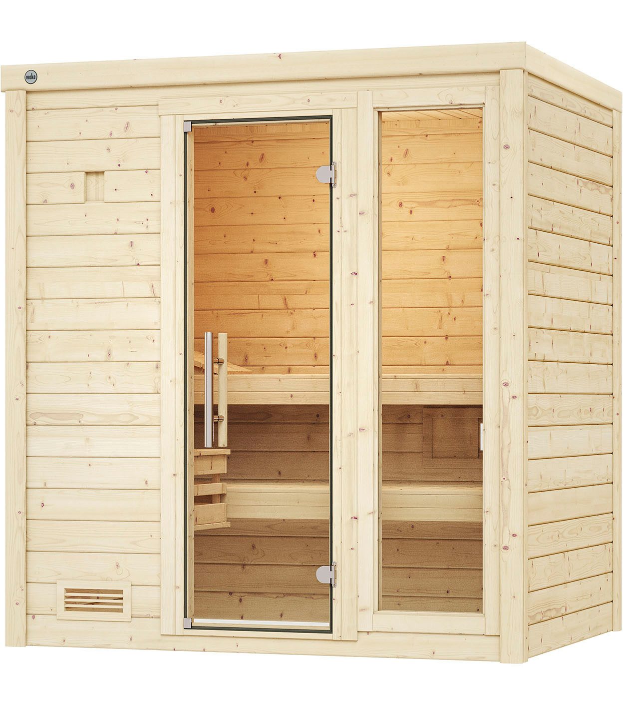 weka Sauna Massivholzsauna BERGEN 1, BxTxH: 195,5 x 145 x 205 cm, 45 mm, Blockbohlen, Fensterelement, moderne Ganzglastür