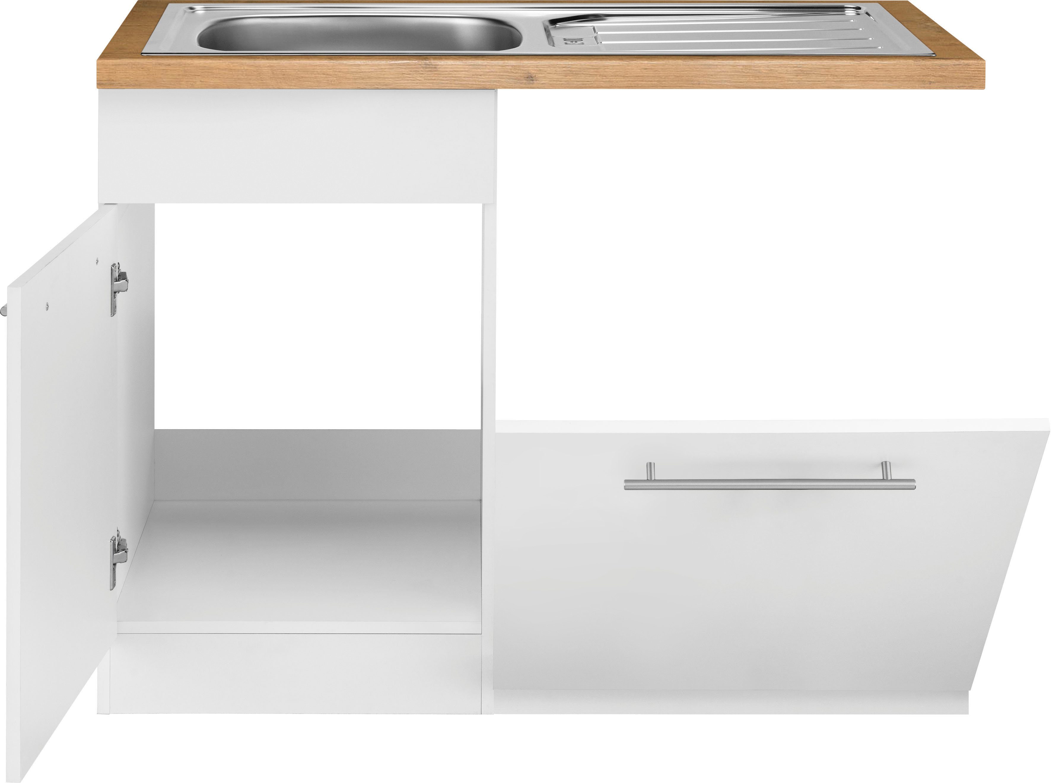 | weiß/kastelleichefarben Küchen Tür/Sockel/Griff wiho Weiß Unna cm 110 breit, Spülenschrank für inkl. Geschirrspüler