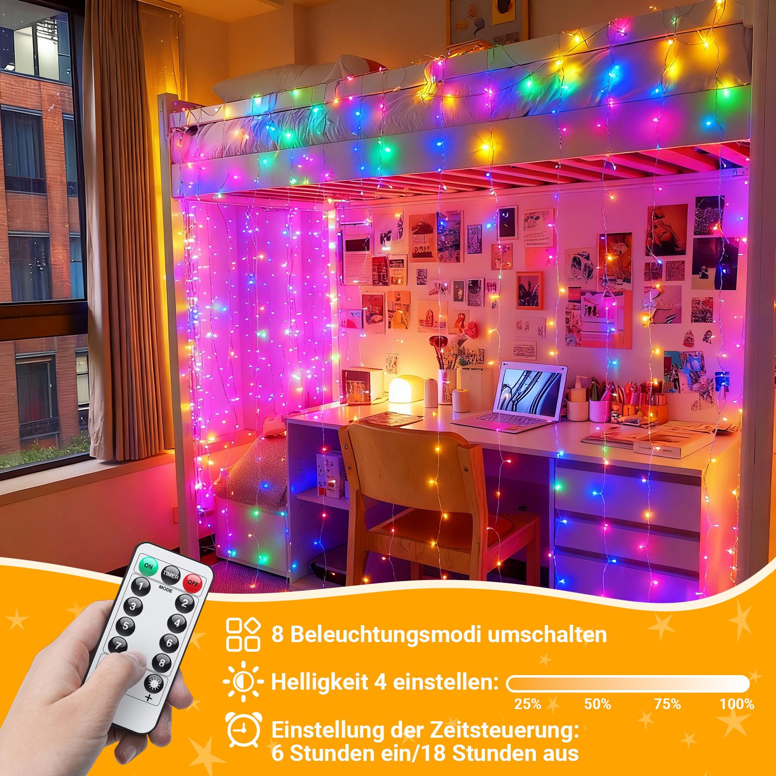 Jibenhome Lichtervorhang LED Vorhang Lichterketten,Vorhanglichter 8 Modi mi günstig online kaufen