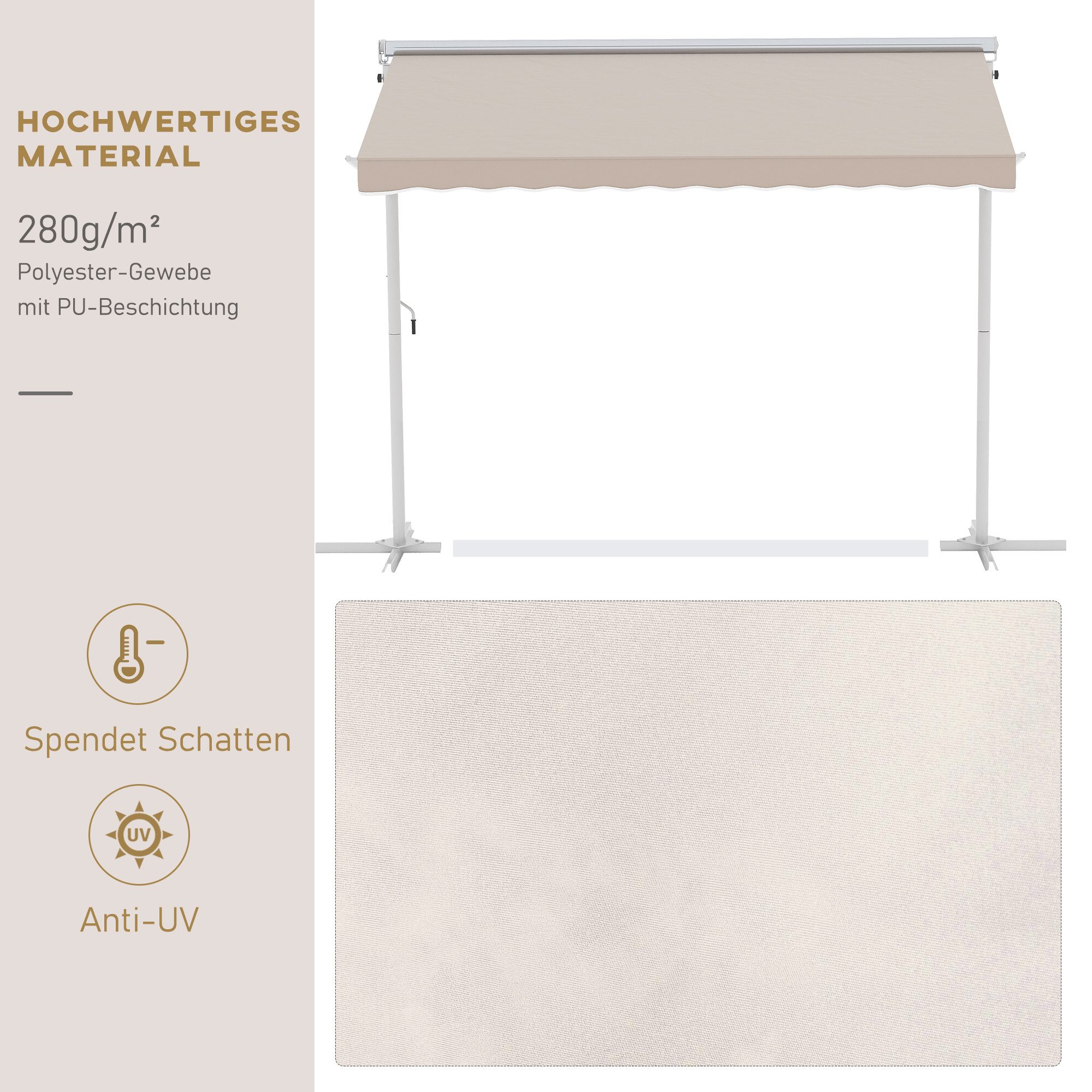 furnicato Markise Standmarkise 300x295x255 cm in Creme für Garten und (1-St)