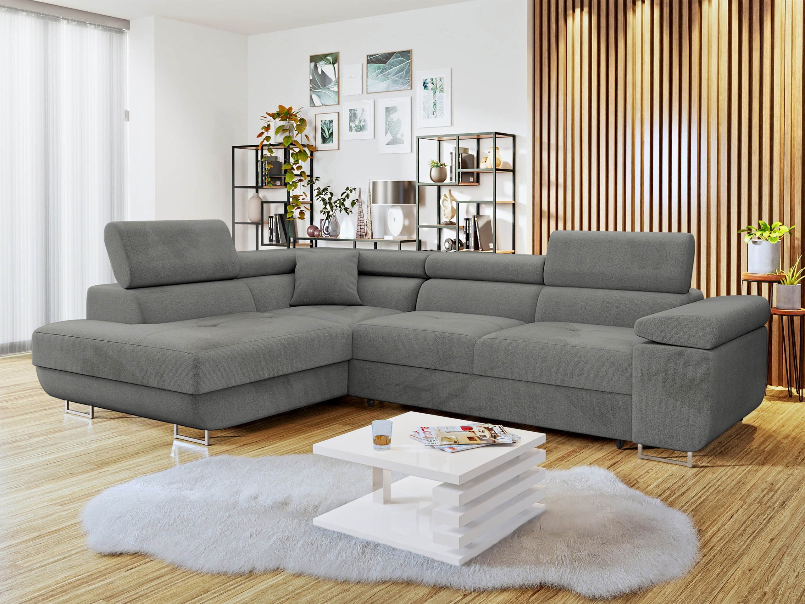 MIRJAN24 Ecksofa Torezio, mit Bettkasten und Schlaffunktion, Einstellbare Kopfstützen, 274x203x70-90 cm