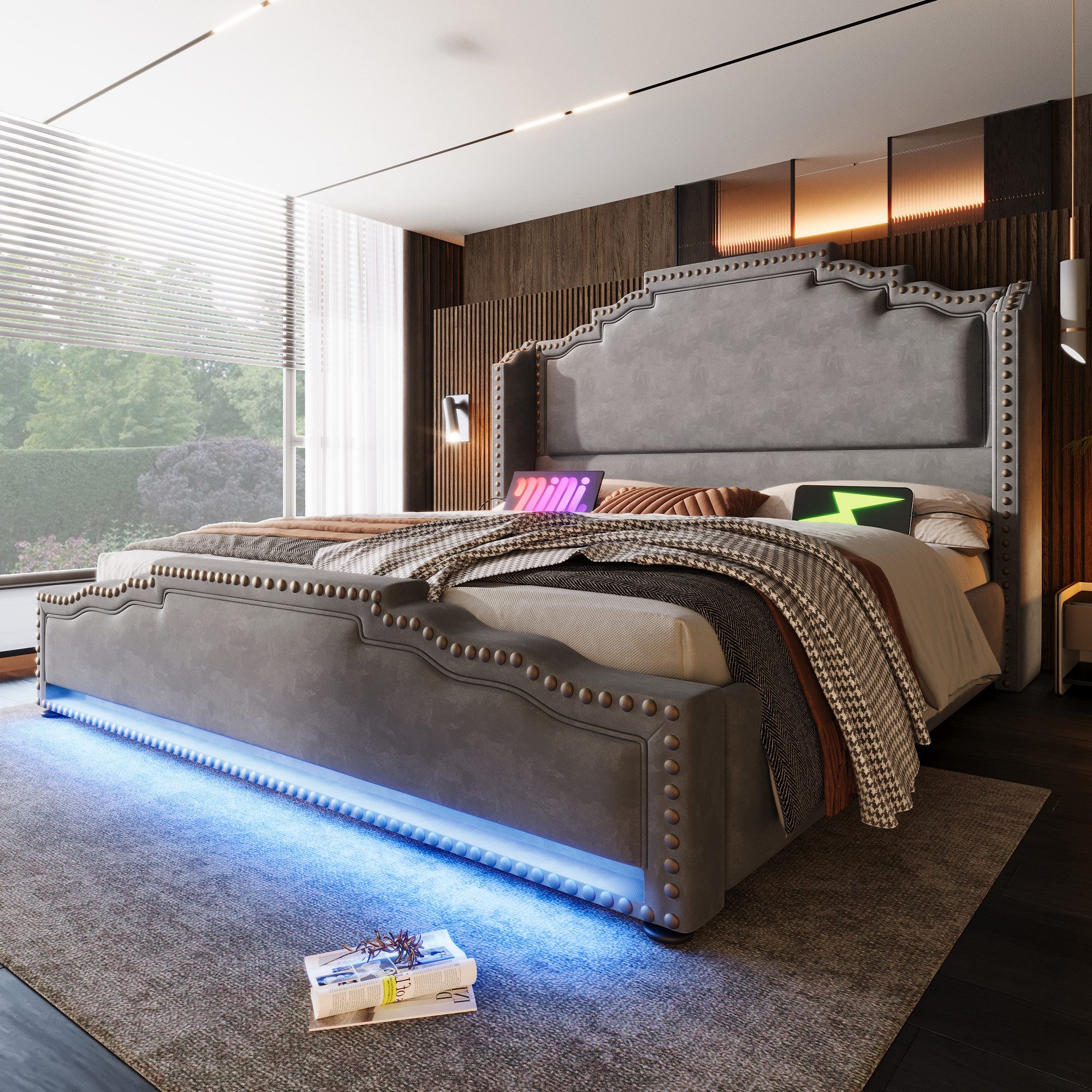 Flieks Polsterbett, Doppelbett 160x200cm mit LED-Beleuchtung 4 Schubladen u günstig online kaufen