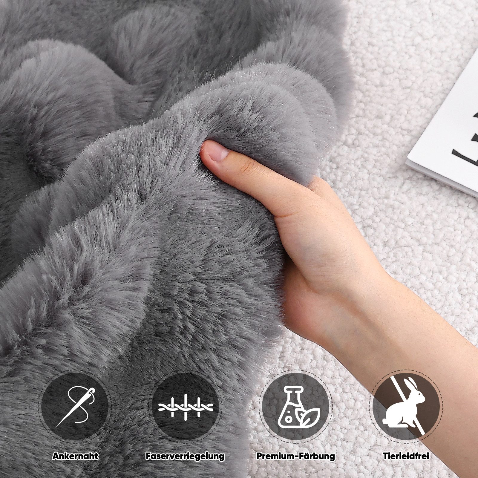 Wohndecke Kunstfelldecke Weiche Kuscheldecke Felloptik 150x200cm Kunstfell Decke, Elegear, Kuscheldecke Fell Bubble Decke Kaninchenfell Decke für Couch Bett Sof – Bild 5 von 5