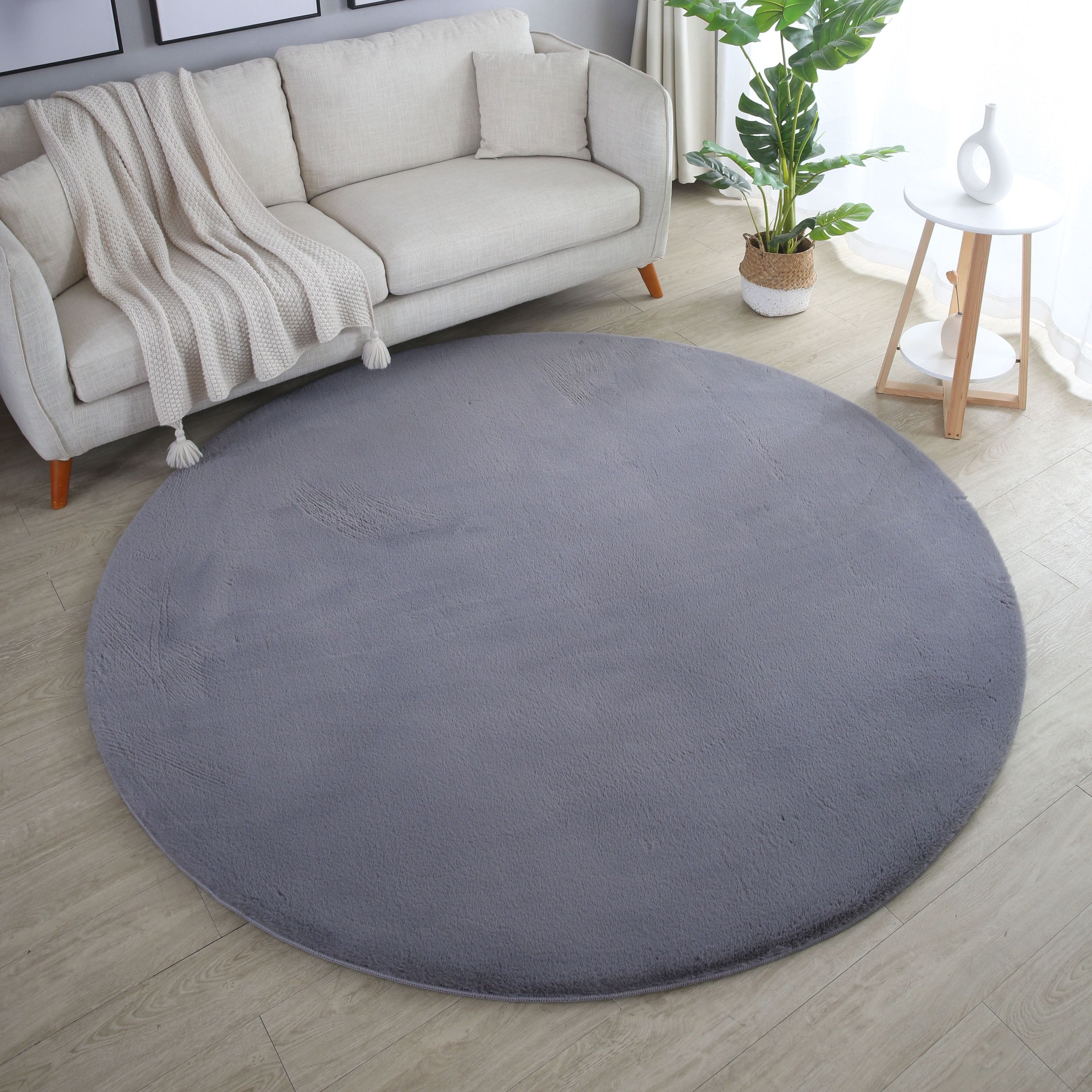 SIMPEX24 Teppich Unicolor - Einfarbig, Rund, Höhe: 20 mm, Teppich Wohnzimmer Einfarbig Shaggy Modern Flauschiger Felloptik Weich