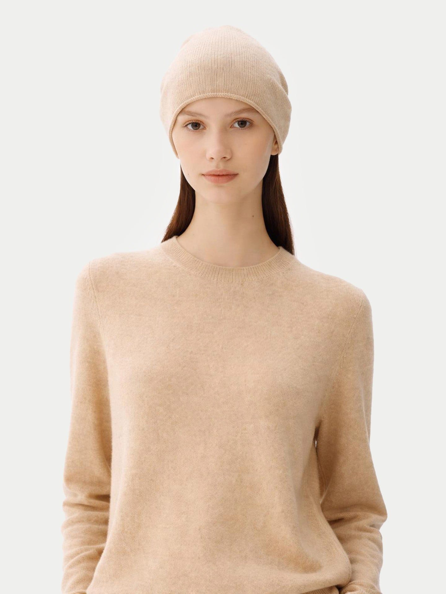GOBI Cashmere Rundhalspullover Naturfarbe 99€ Kaschmir-Set aus Pullover und Mütze