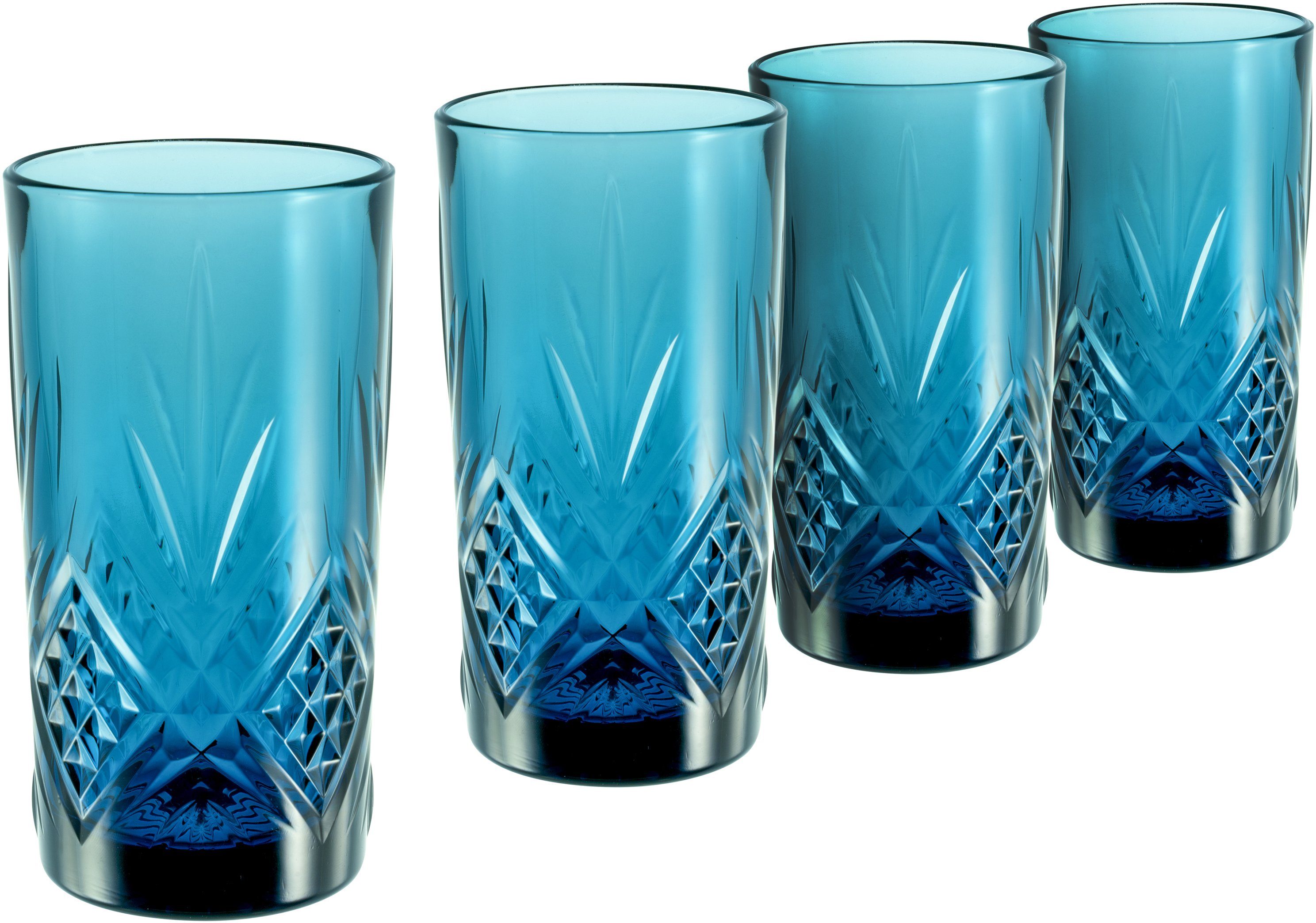 CreaTable Longdrinkglas Trinkglas Eugene, Glas, Gläser Set, Wasserglas mit  dekorativer Struktur, 380 ml, 4-teilig, Spülmaschinen- und  mikrowellengeeignet