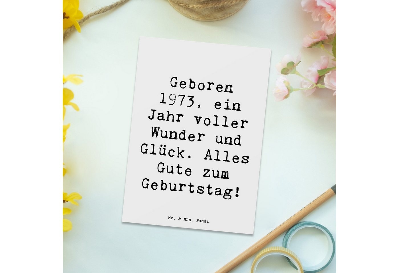Thumbnail - Mr. & Mrs. Panda Postkarte Spruch 1973 Geburtstag - Weiß - Geschenk, Jahr 1973, Alter, Einladung