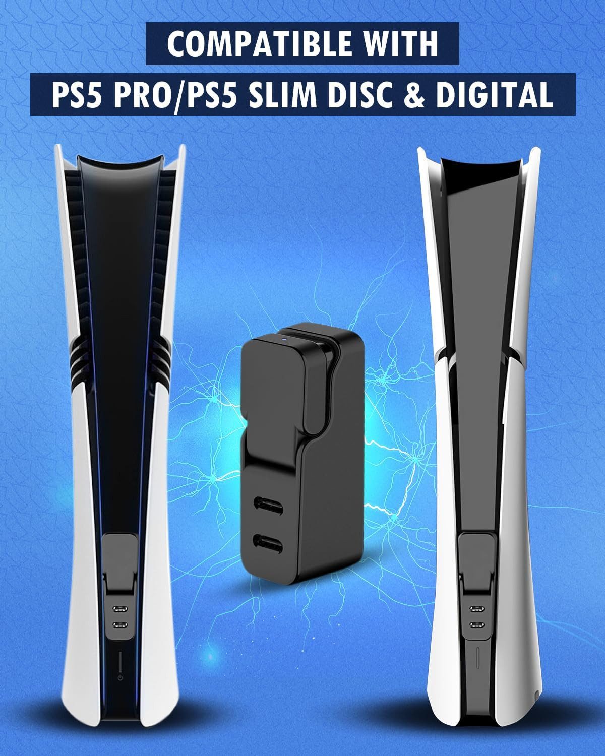 Tenlamp Mini Typ-C Hub mit PS5 Controller Ladegerät Kompatibel mit PS5 Slim Controller (Set, 1 St., mit PS5 Slim/PS5 Pro, 2 Typ-C Port, faltbares Design, platzsparend)