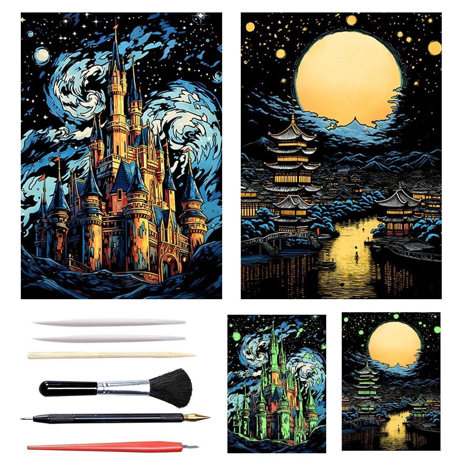 LuxusKollektion Kreativset Scratch Art Set Regenbogen Burg Mond A3