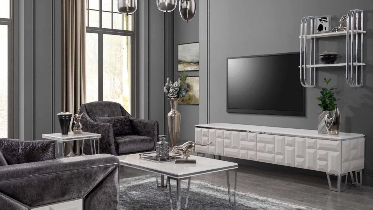 Wohnwand Moderne Holz-Wohnwand mit TV-Regal und Stauraum für Deko