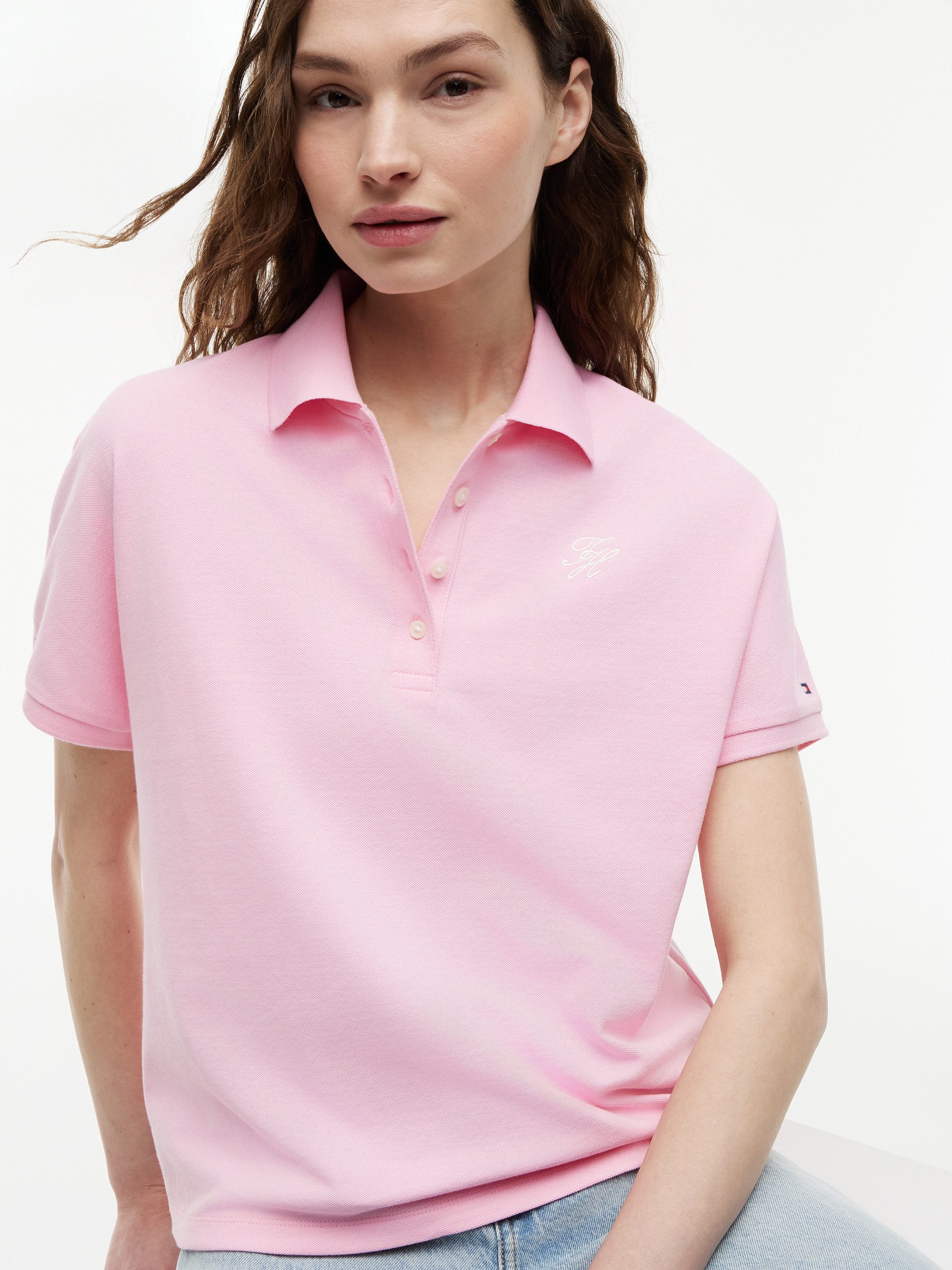 Tommy Hilfiger Poloshirt TH SCRIPT MODERN SS POLO Baumwollmischung, Polokragen, kurze Knopfleiste