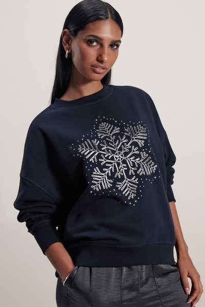 Next Sweatshirt Glitzernder Weihnachtspullover mit Schneeflocken (1-tlg)