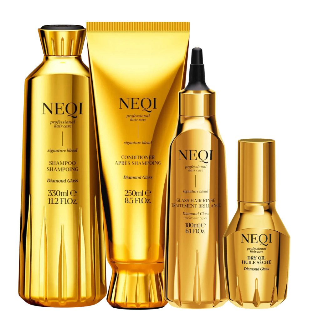 NEQI Haarpflege-Set Diamond Glass – Shampoo, Conditioner, Hair Rinse & Dry Oil, 4-tlg.