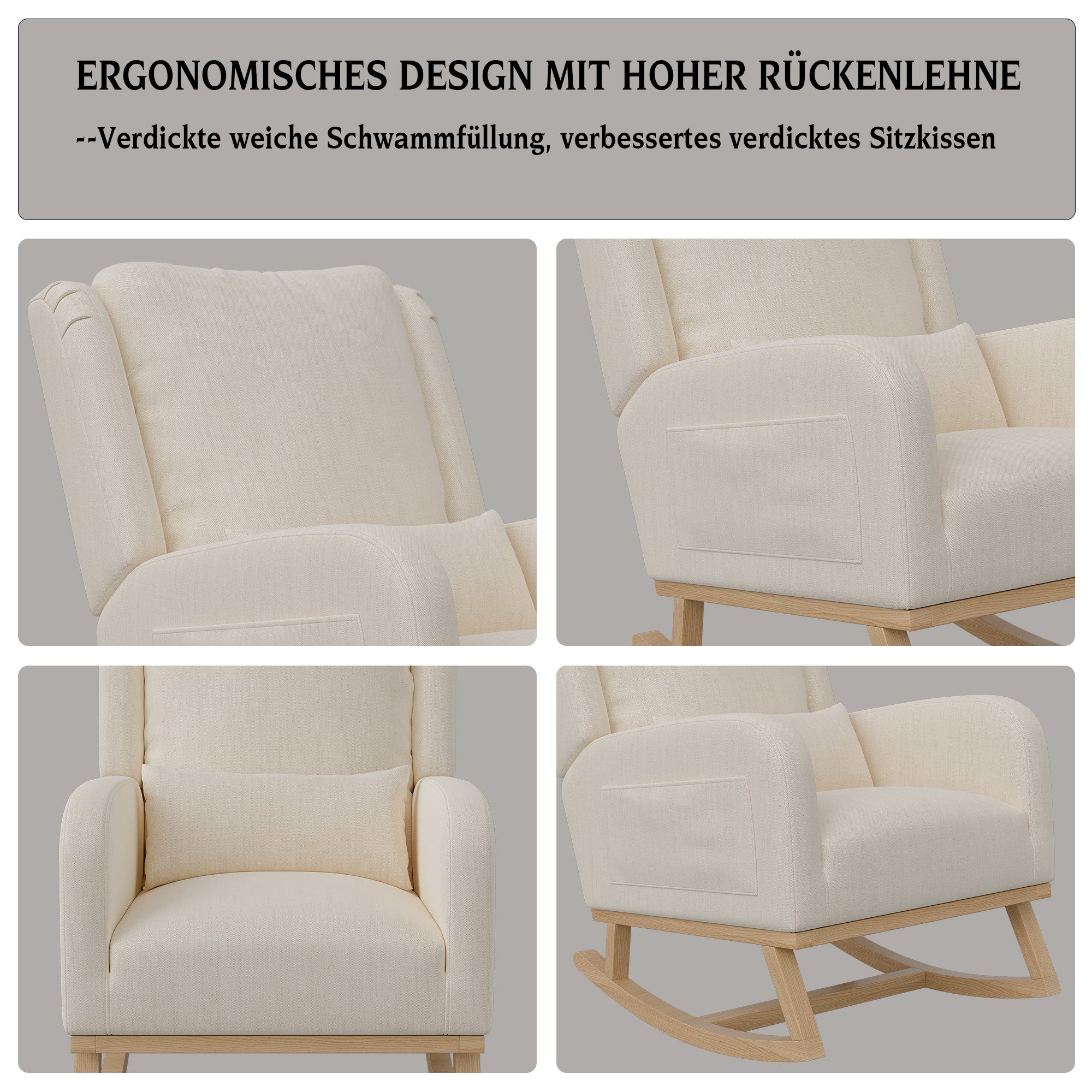 PXloue Schaukelstuhl Ergonomischer Schaukelstuhl mit Nackenstütze und feuerfester Basis (1 St), Schaukelstuhl mit verstellbarer Fußstütze und Seitentaschen – Bild 5 von 5