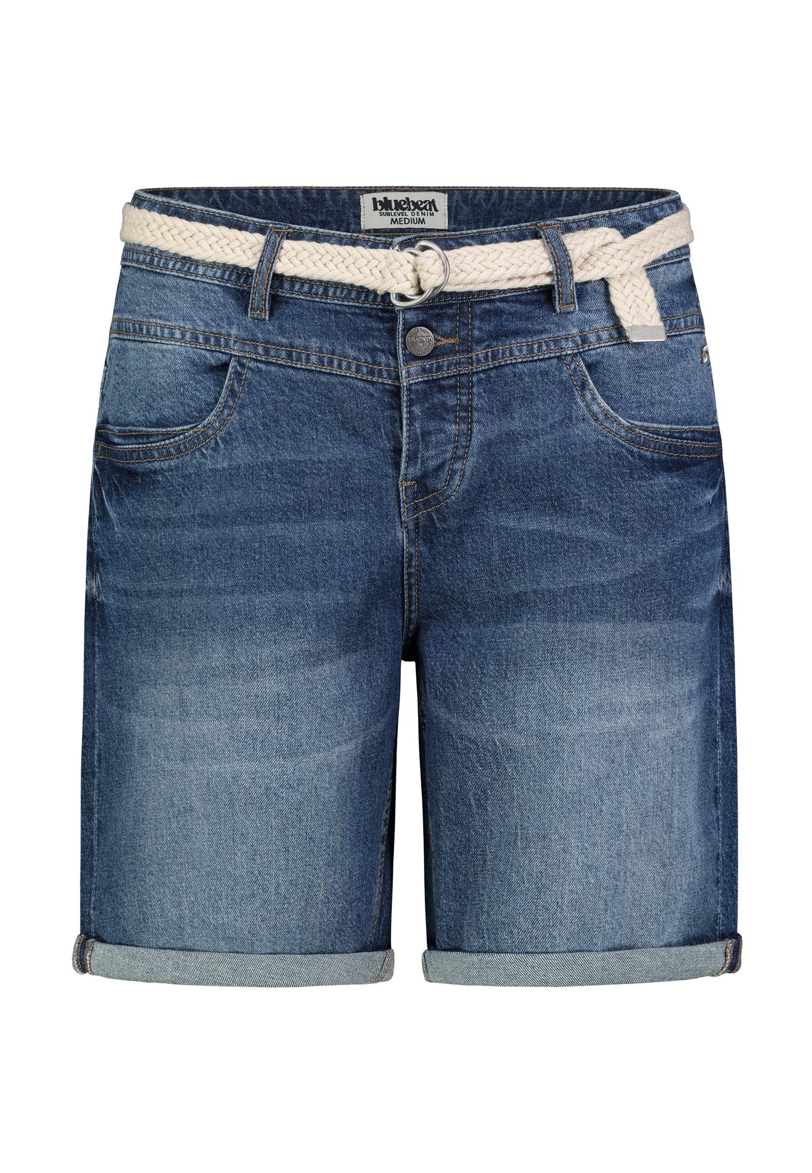 SUBLEVEL Jeansbermudas Damen Denim Bermuda mit Gürtel Sommerhose, Denim Bermuda, Shorts mit Gürtel
