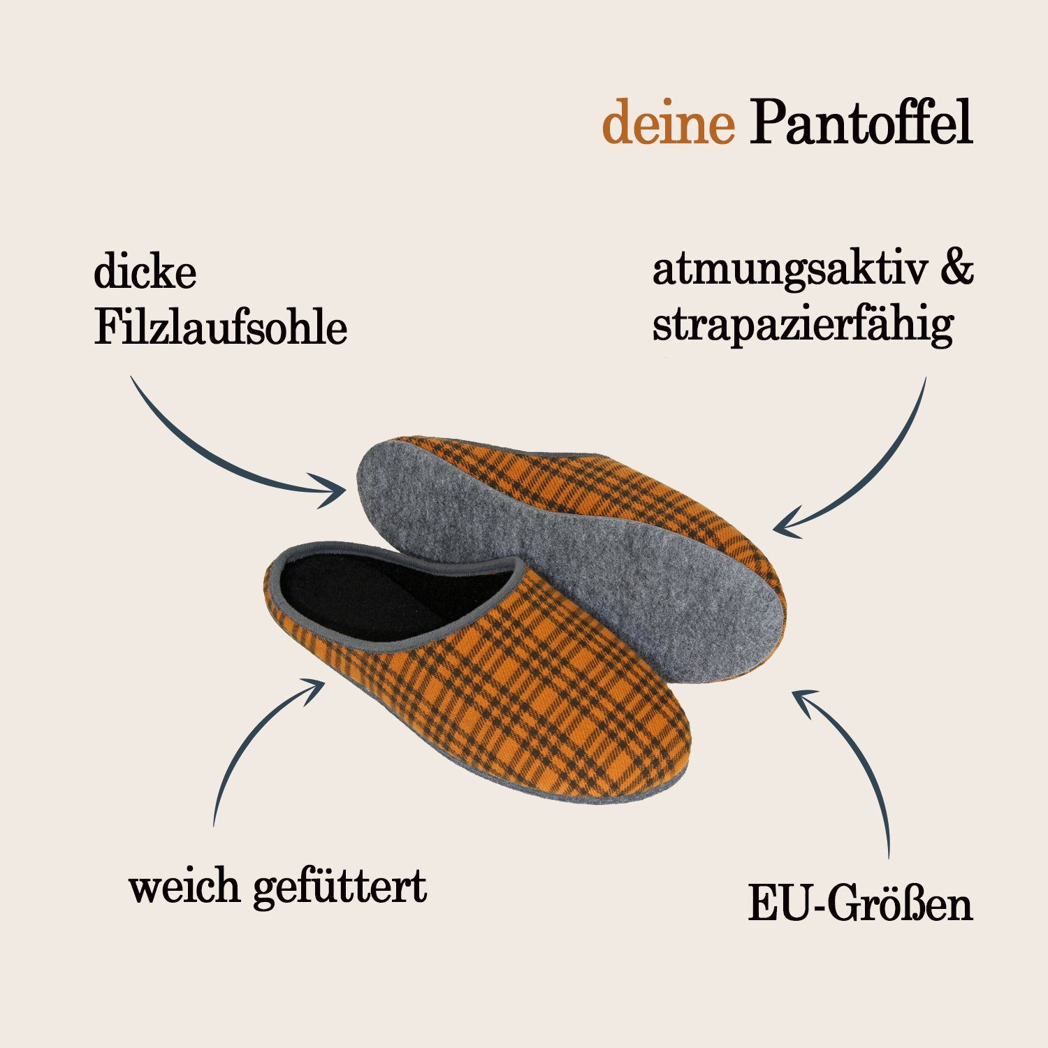 Pantoffelmann Kamelhaar Pantoffeln Filzsohle Herren Damen Filzlatschen Filzhausschuh Pantoffel (1 Paar) Filzpantoffeln, Gästepantoffel besonders leicht