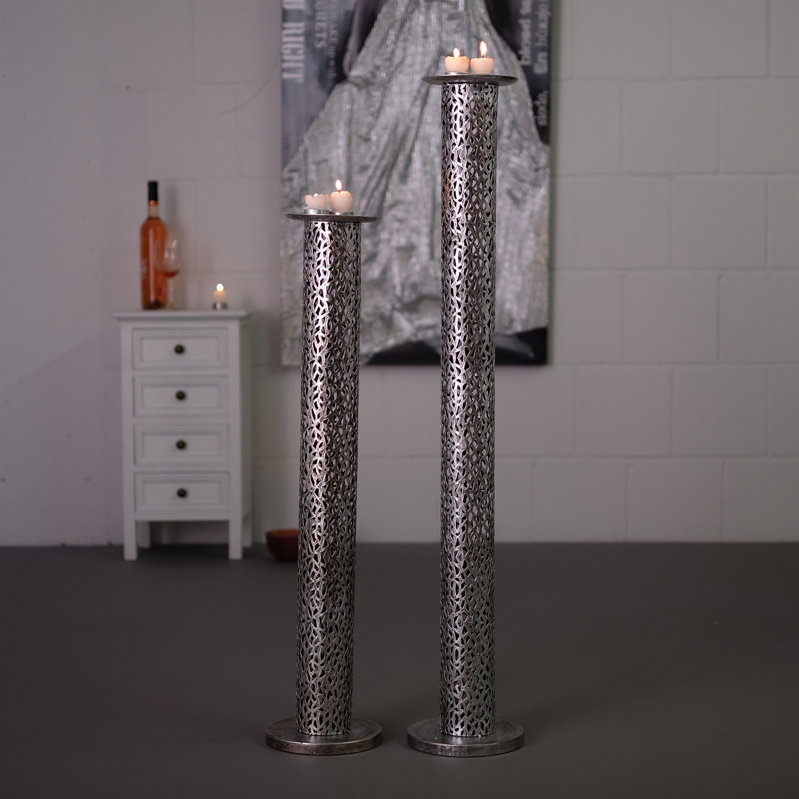 II", DESIGN Kerzenständer Metall RIESEN 100cm, DELIGHTS antik-silber, Säule KERZENSTÄNDER "ETERNAL