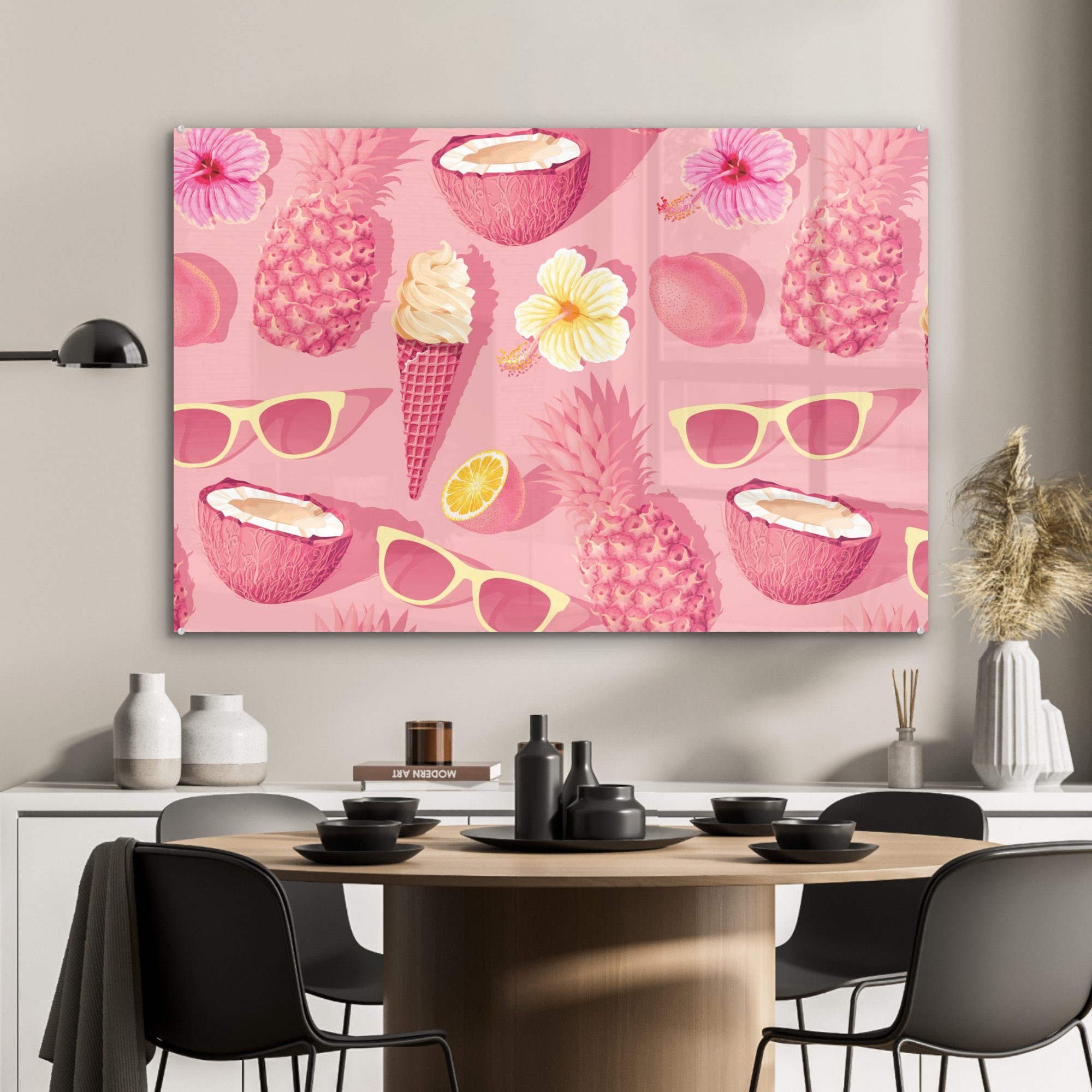 Rosa, - Wohnzimmer Acrylglasbilder Acrylglasbild Sommer MuchoWow Muster (1 & St), - Schlafzimmer