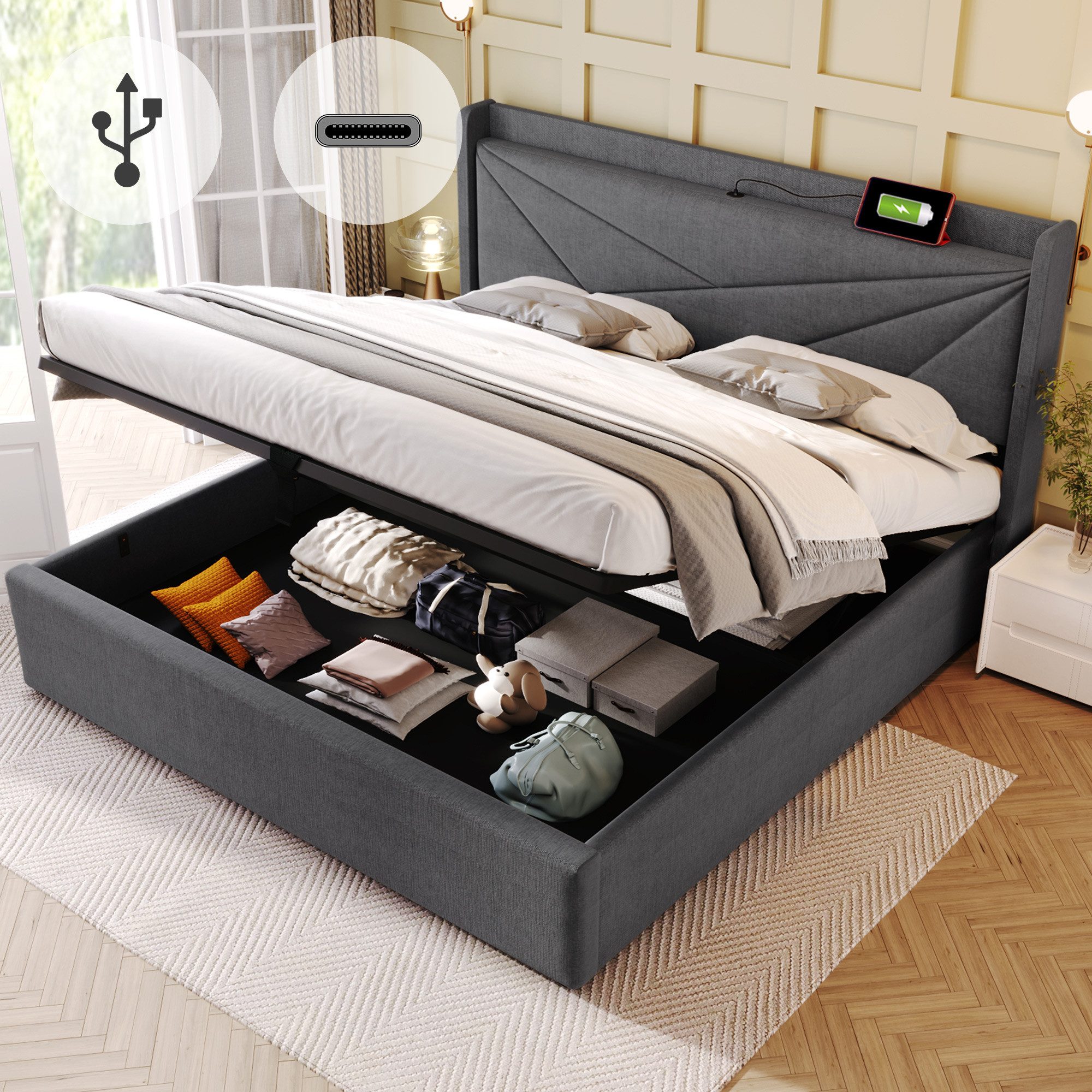 STILVORA Polsterbett 180x200 Stauraumbett Jugendbett mit günstig online kaufen