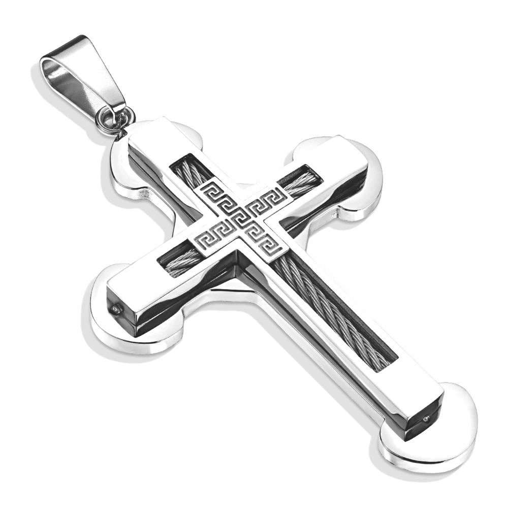 BUNGSA Kreuzanhänger Anhänger doppeltes Kreuz Silber aus Edelstahl Unisex (1-tlg), Pendant Halsketten