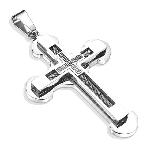BUNGSA Anhänger Set Anhänger doppeltes Kreuz Silber aus Edelstahl Unisex (1-tlg), Pendant Halsketten