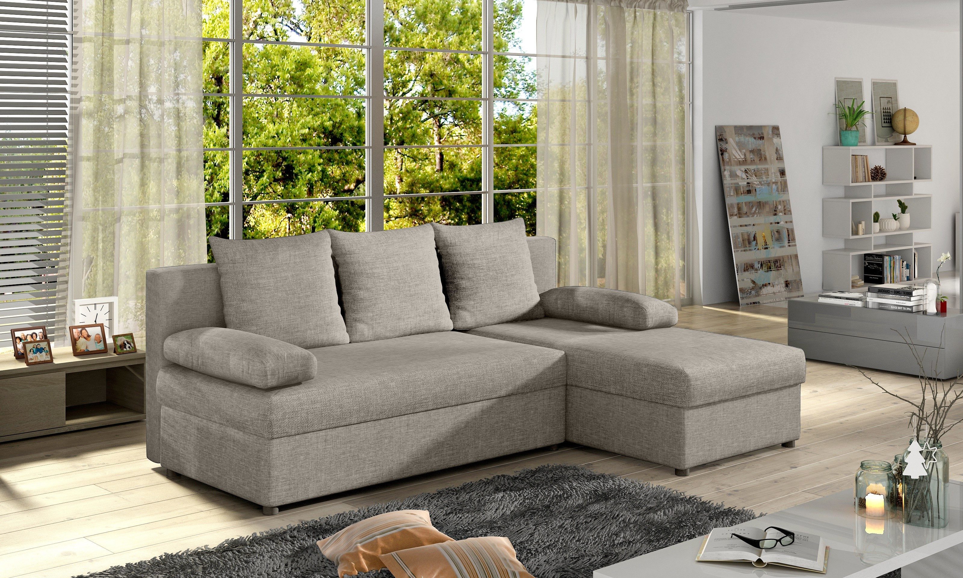 Xlmoebel Ecksofa Design Sofa Couch mit Bettfunktion und Textilpolsterung, 2 Teile, Made in Europa