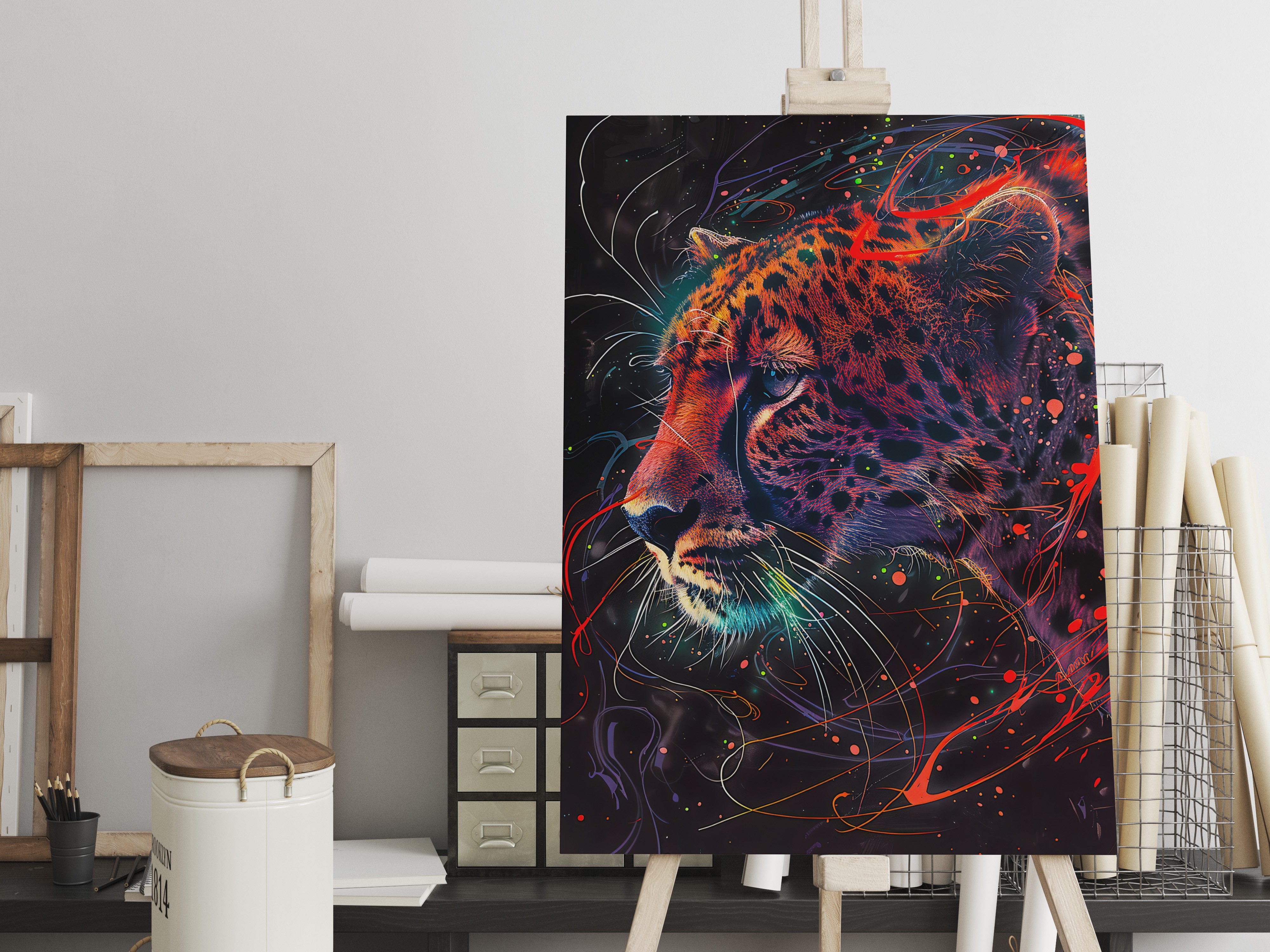 raxxa Leinwandbild "Reddish Neon Cheetah Cosmic Glow", Fotodruck