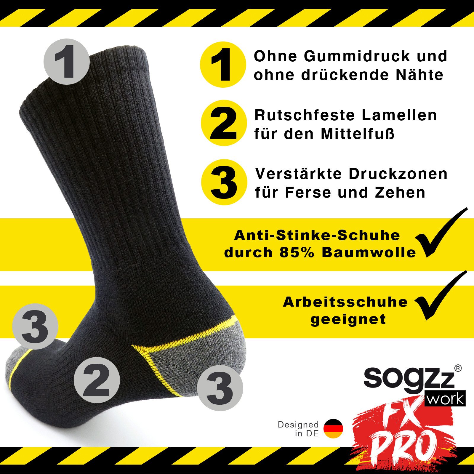 sogzz Arbeitssocken Work FX PRO, Premium Socken aus 85% Baumwolle, Gr. 35-50, Herren Damen (Work FX PRO, 4-Paar)