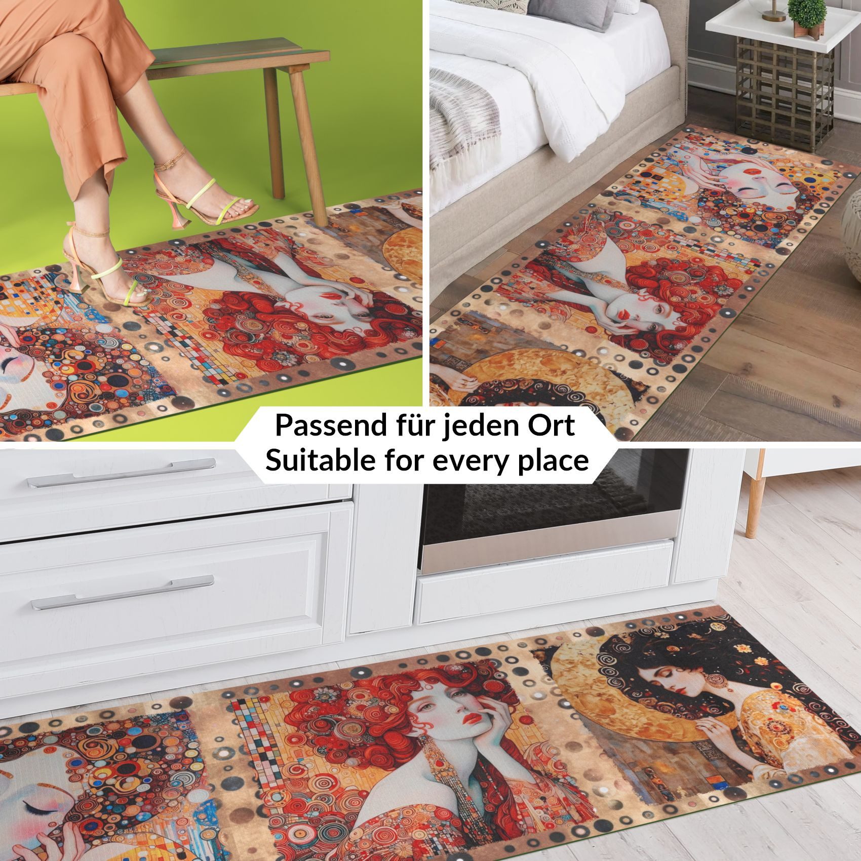 ANRO Küchenläufer RANNA Teppichläufer Bodenmatte Flurläufer Küchenteppich, eckig, Höhe: 3 mm, Meterware rutschfest 100cm Mucha Modern Bunt wasserdicht