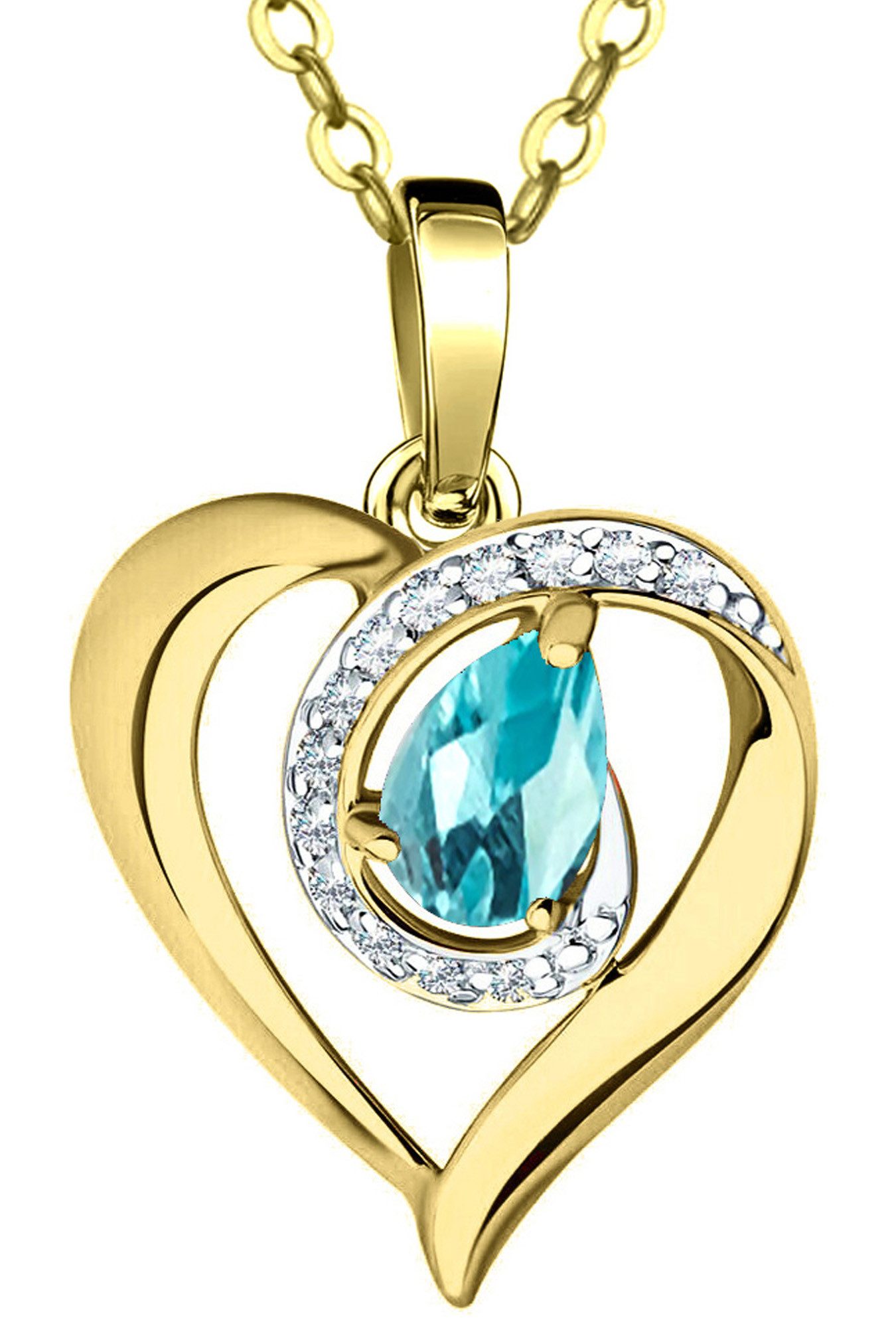Herzkette echter Apatit blau 925 Silber gold Herz Kette Anhänger vergoldet Damen