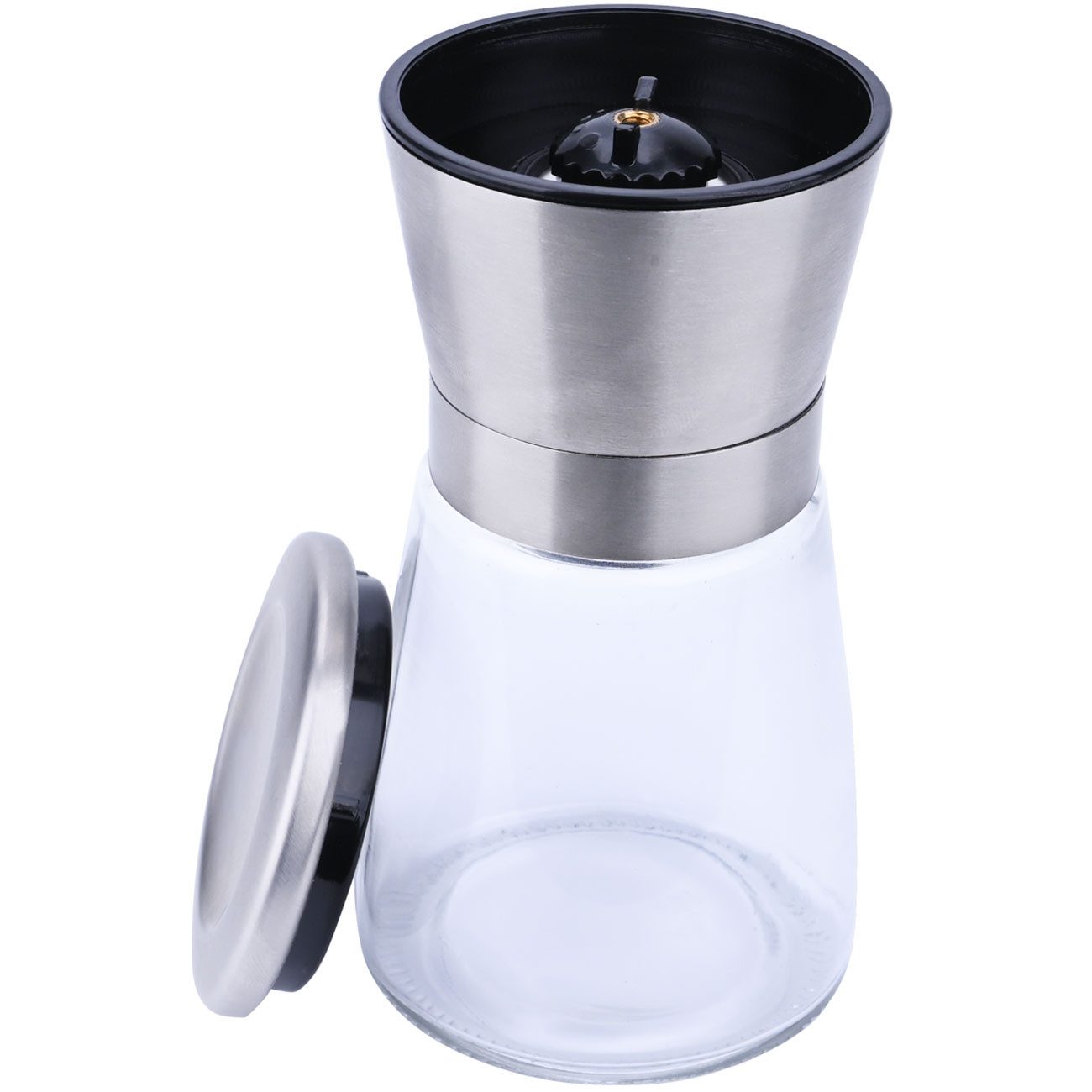 Casativo Salz-/Pfeffermühle Salz- & Pfeffermühle mit Keramik-Mahlwerk einstellbar 160ml Ø13,2 cm Handbetrieb, (1 Stück), Aromaschutzdeckel/stufenlose Mahlgradeinstellung/Ø6,6 x H13,2 cm