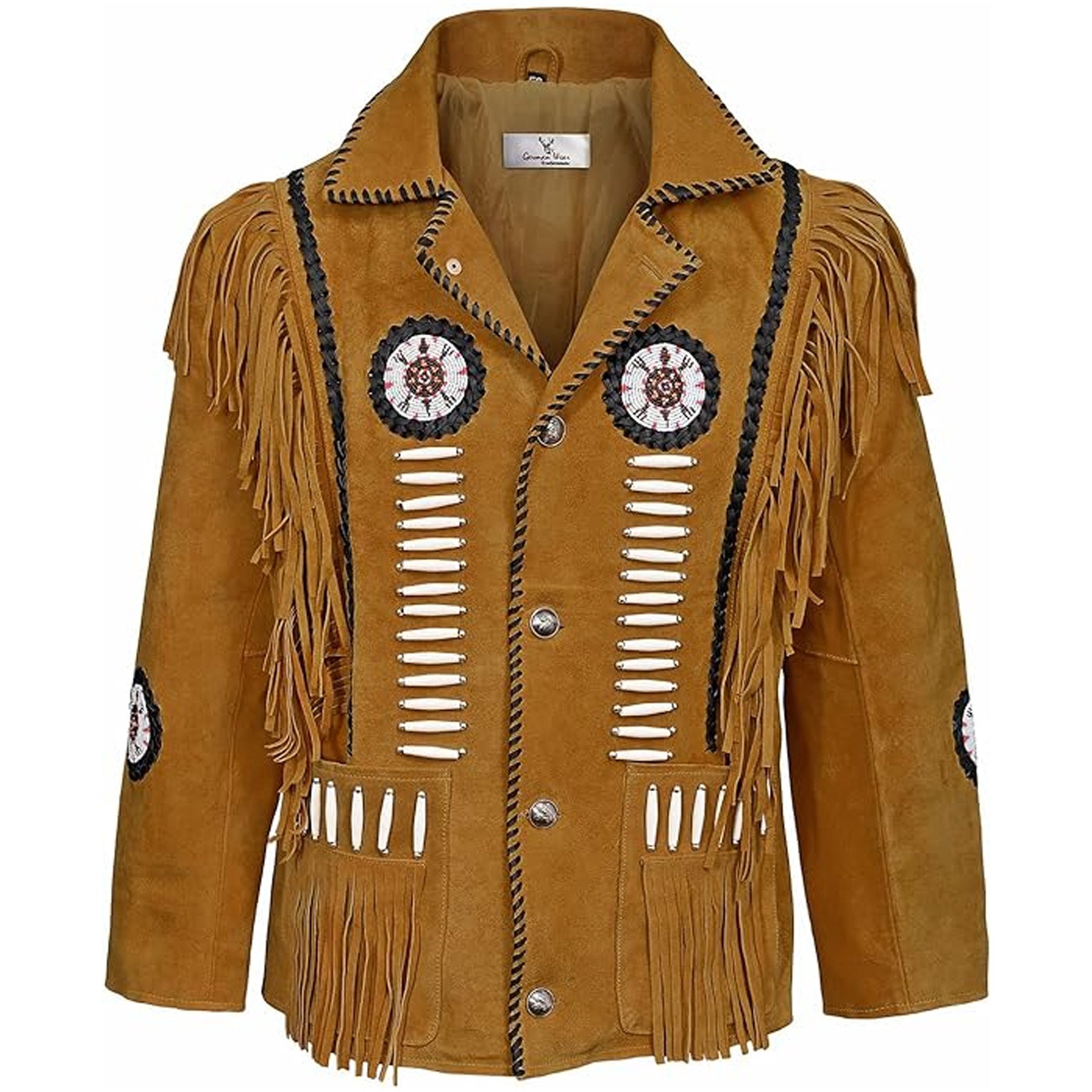 German Wear Trachtenjacke GW958J Herren Westernjacke Lange Reiter Jacke Western-Lederjacke