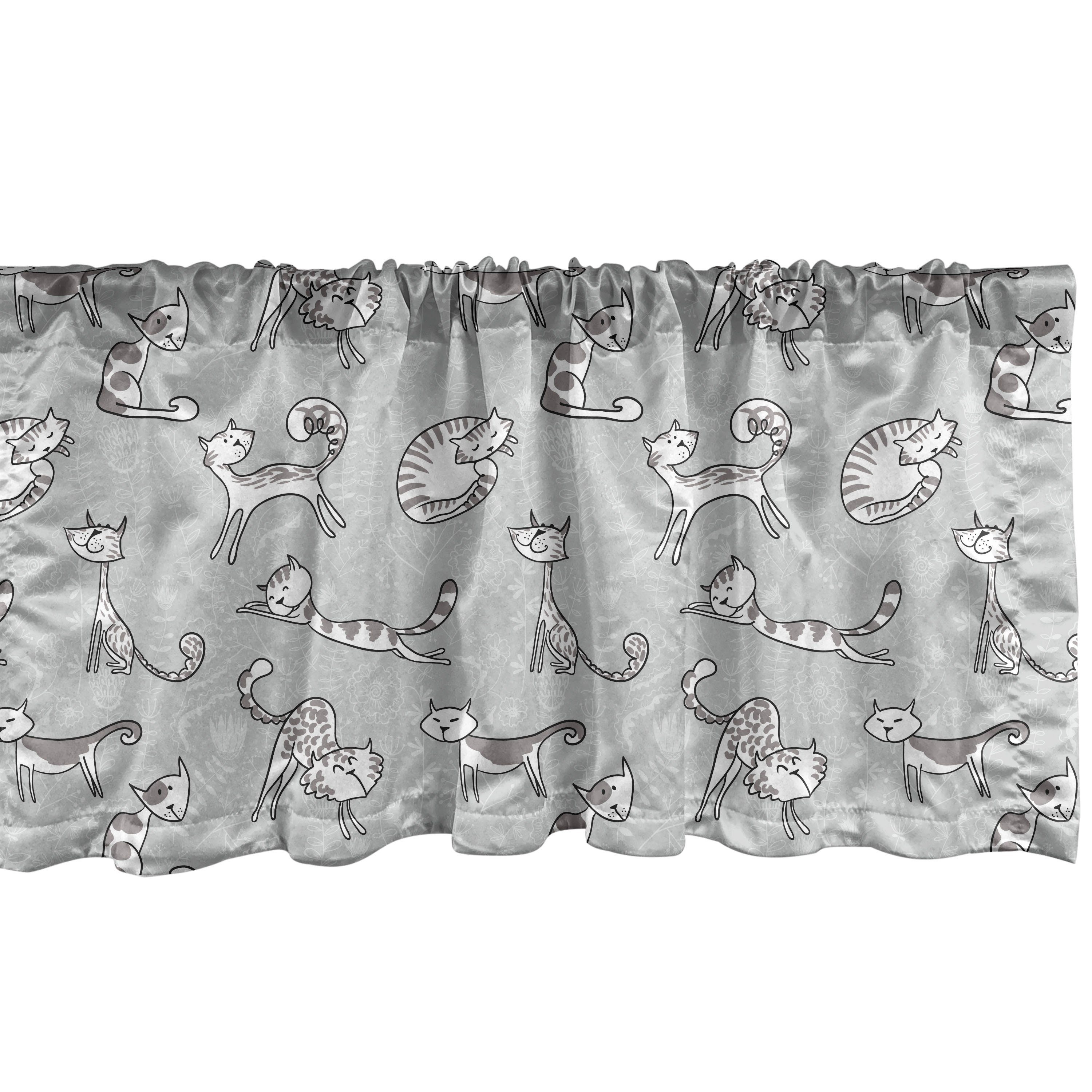 Scheibengardine Vorhang Volant für Küche Schlafzimmer Dekor mit Stangentasche, Abakuhaus, Microfaser, Blume Katzen-Kätzchen-Karikatur