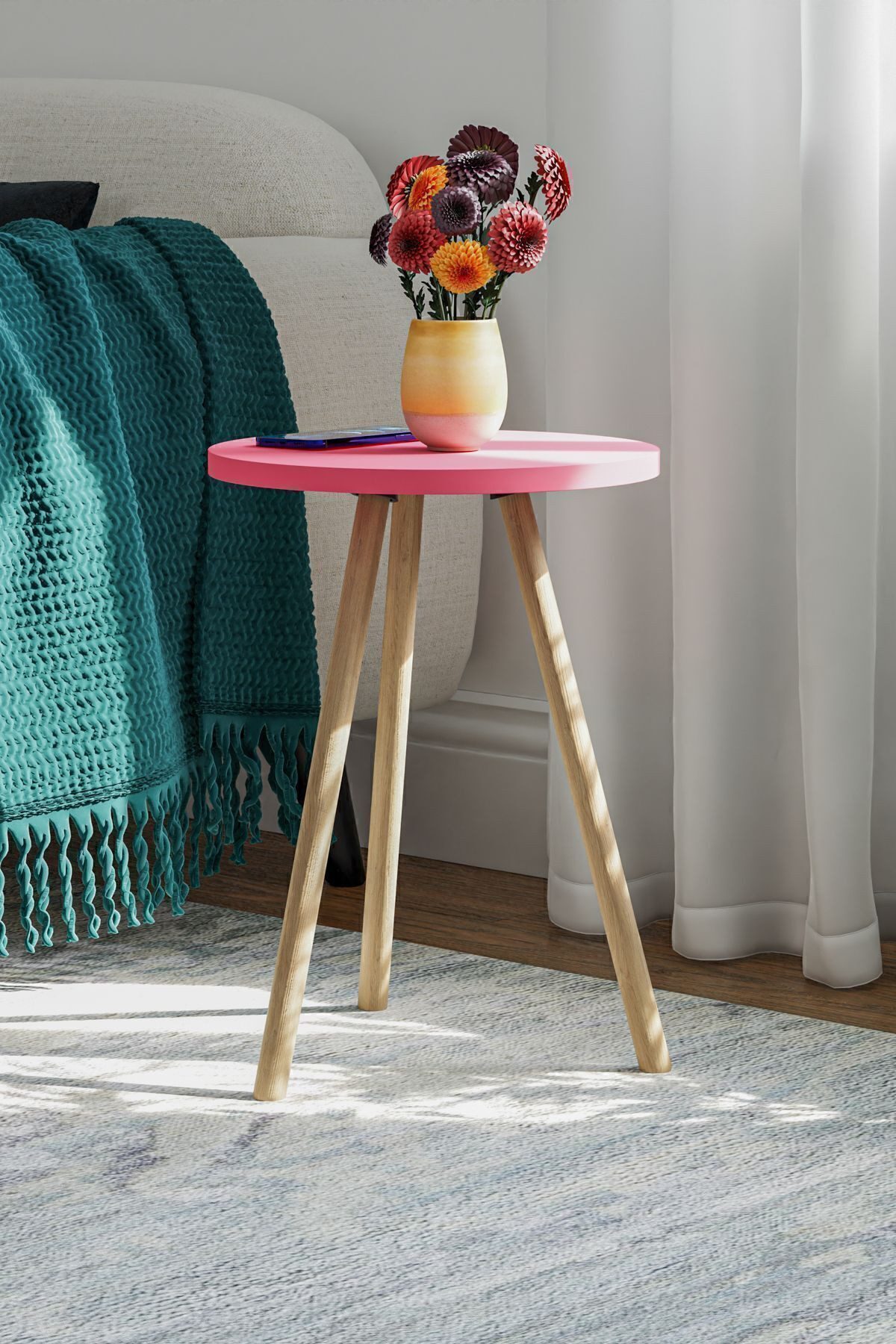 en.casa Beistelltisch (1-St), Holzbeine, melaminbeschichtet, Farbe: rosa