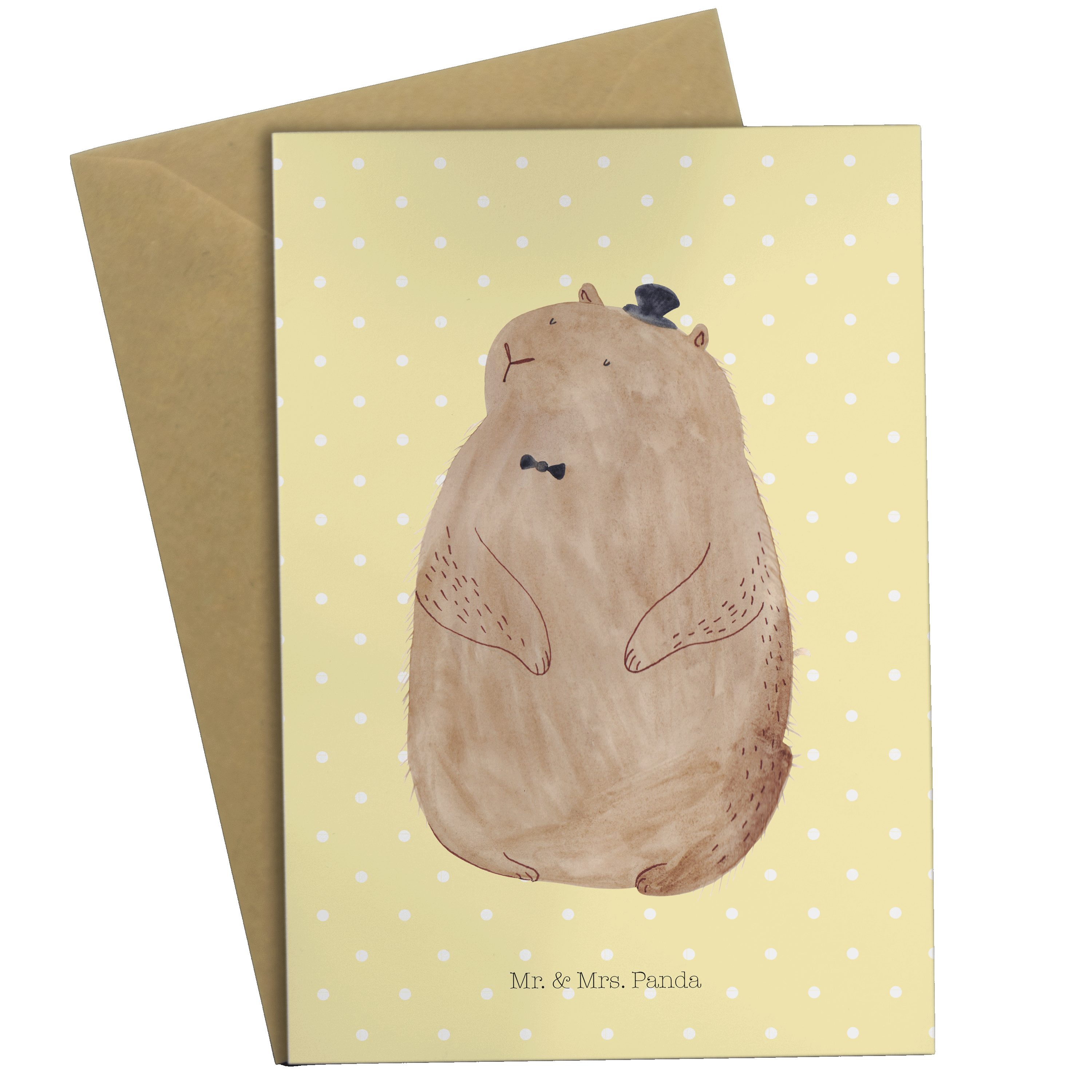 & Geschenk, Grußkarte Mrs. Mr. - lustige Pastell Geburtstagskar Sprüche, Murmeltier Gelb - Panda