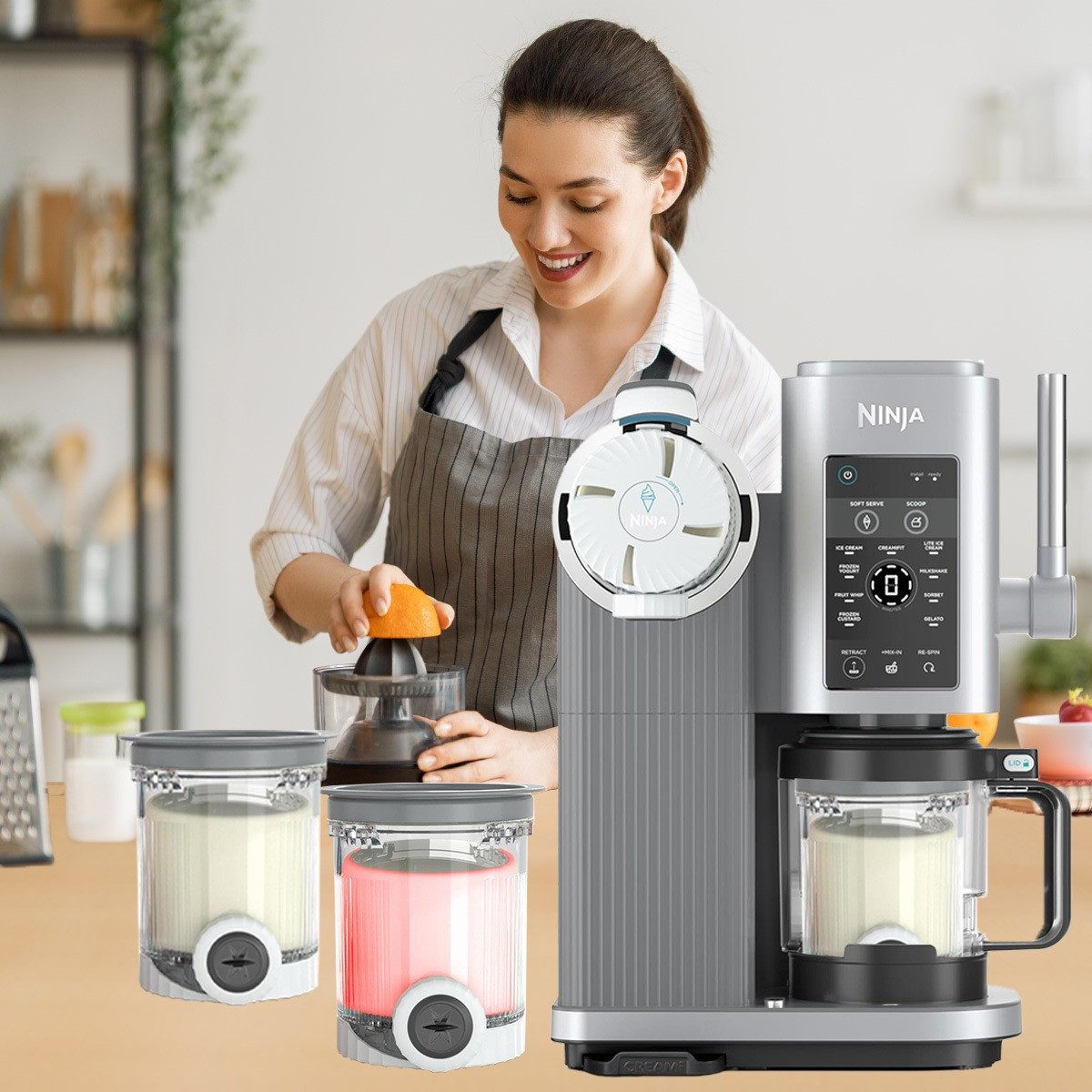 Fyrove Slush-Eismaschine Ersatzbehälter 4er-Set passend für Ninja Creami NC701, 0,8 l, 0 W, BPA-frei spülmaschinenfest
