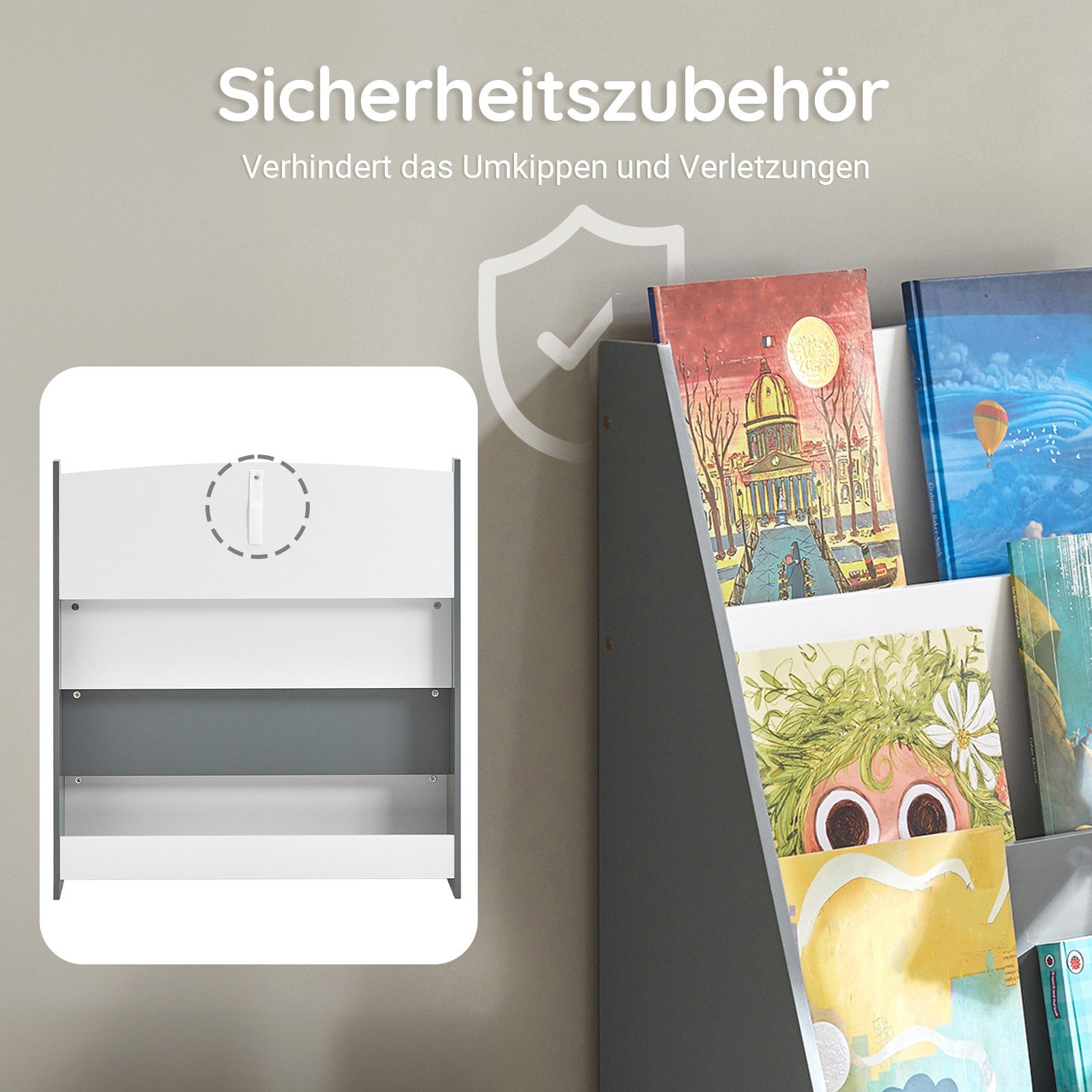 SoBuy Bücherregal KMB32, Spielzeug Aufbewahrung Büchergestell Hängefächerregal, Kinder Bücherregal Kinderregal Zeitungsständer mit 4 Ablagefächern