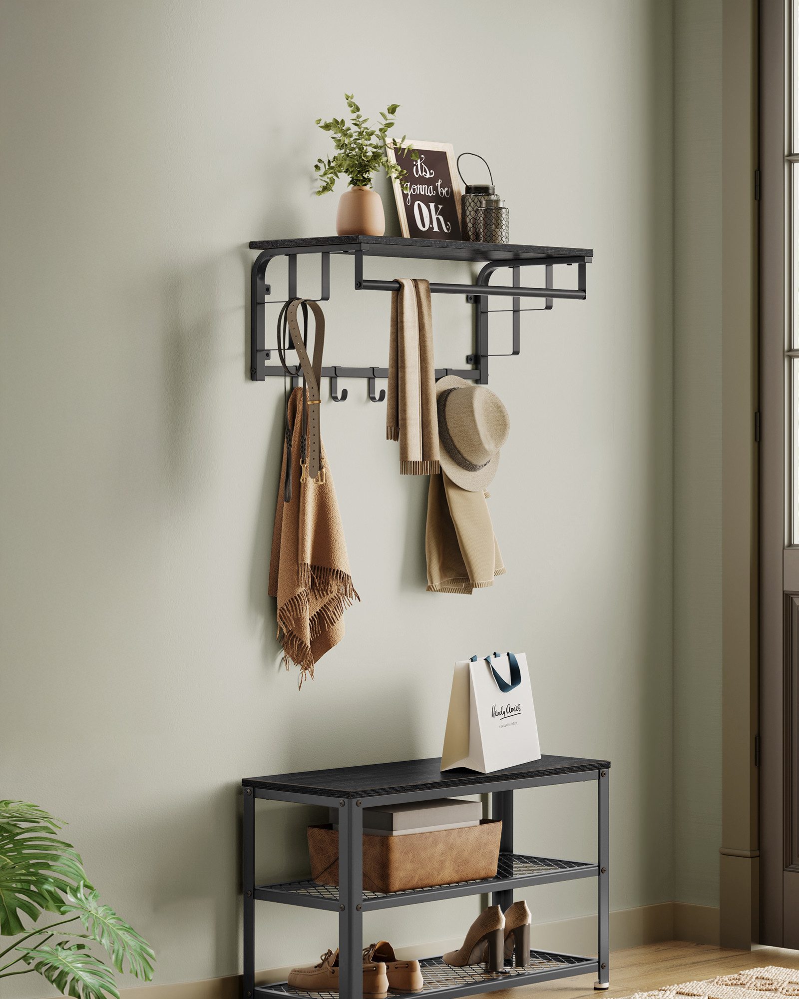 VASAGLE Wandgarderobe, Wandregal mit Haken, Länge günstig online kaufen