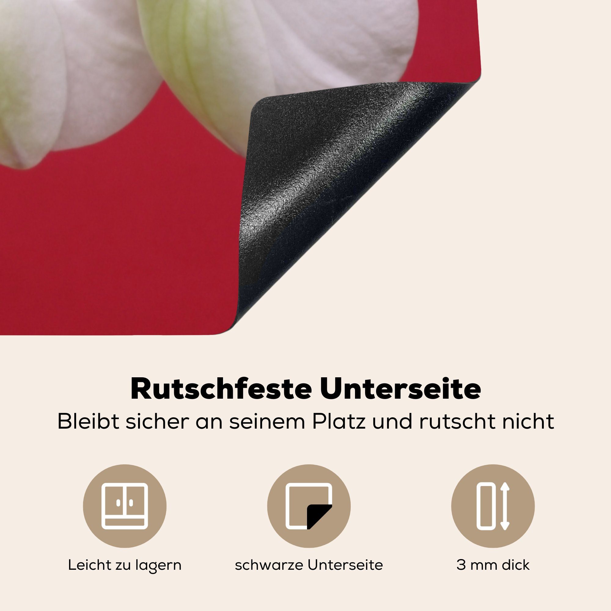 Ceranfeldabdeckung, cm, Rot, Herdblende-/Abdeckplatte (1 küche Vinyl, Arbeitsplatte tlg), auf Weiße Orchidee MuchoWow für 77x59
