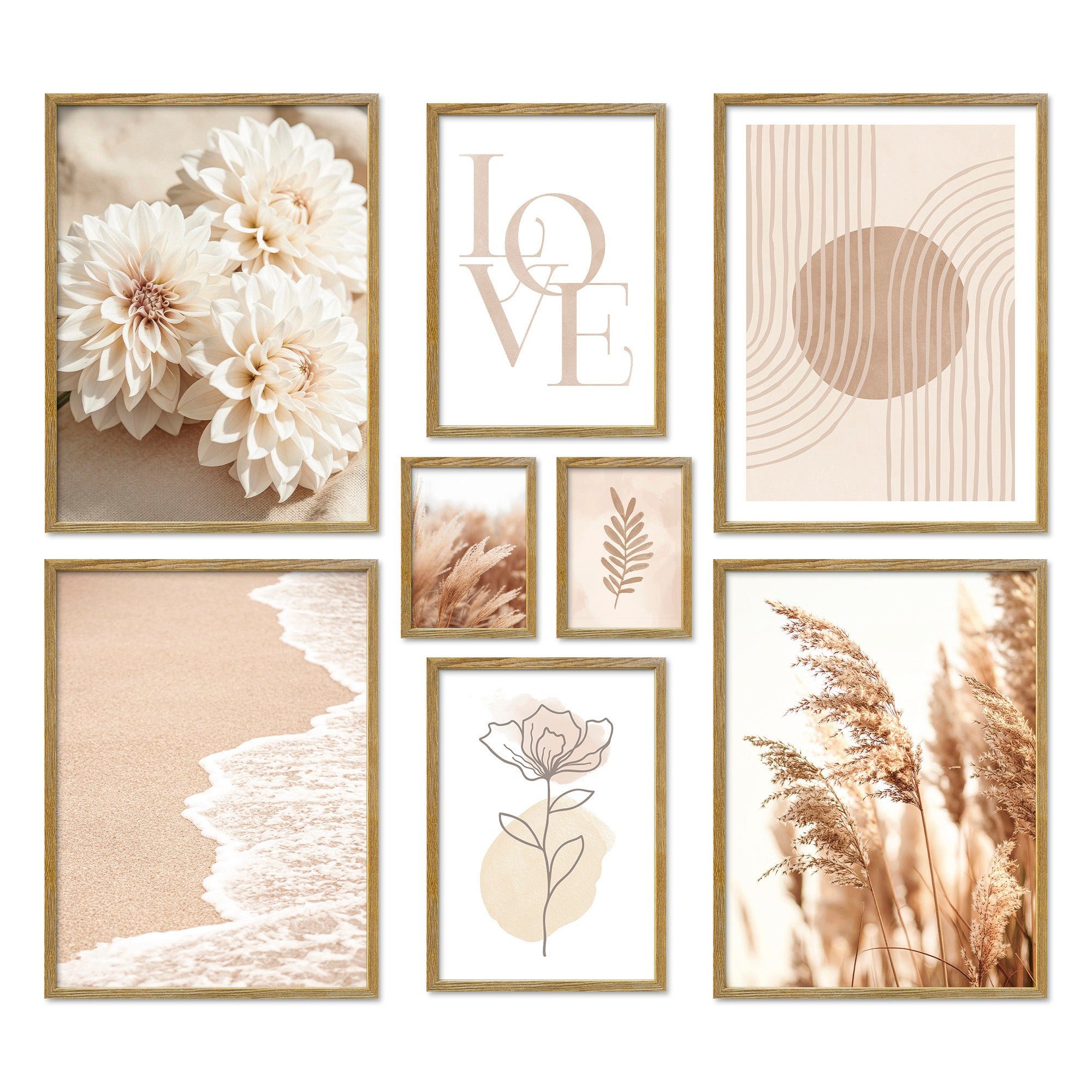 ARTFAVES Bilder-Collage Poster Set Beige Softness I mehrteilige Bilderwand I Wandbilder Beige, (Wandbilder modern, 8 St)