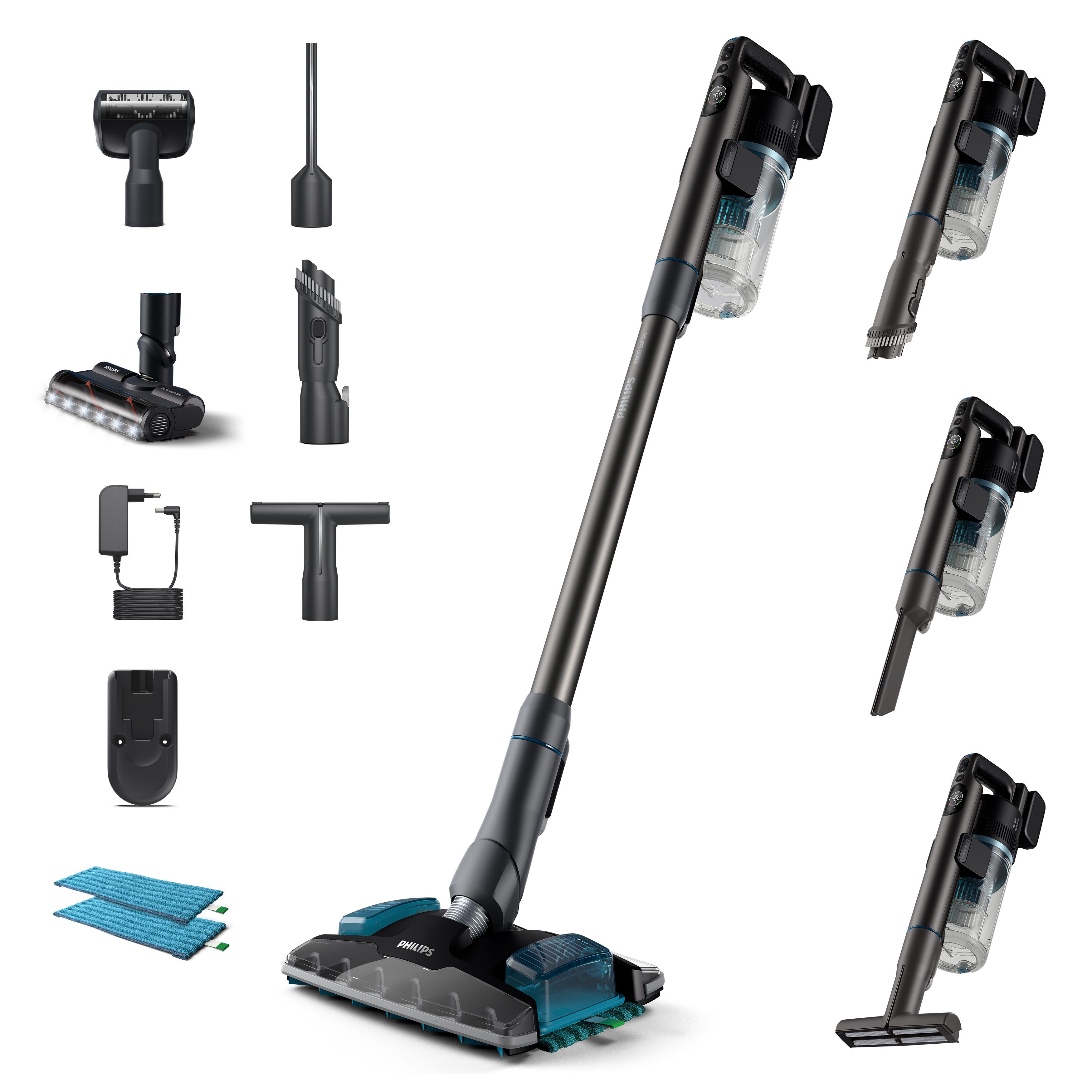 Philips Nass-Trocken-Sauger XC8055/01 Aqua Plus 8000 Series „Alleskönner“, 56,7 W, beutellos, mit bis zu 80 Minuten Laufzeit und adaptiver Saug- und Wischdüse