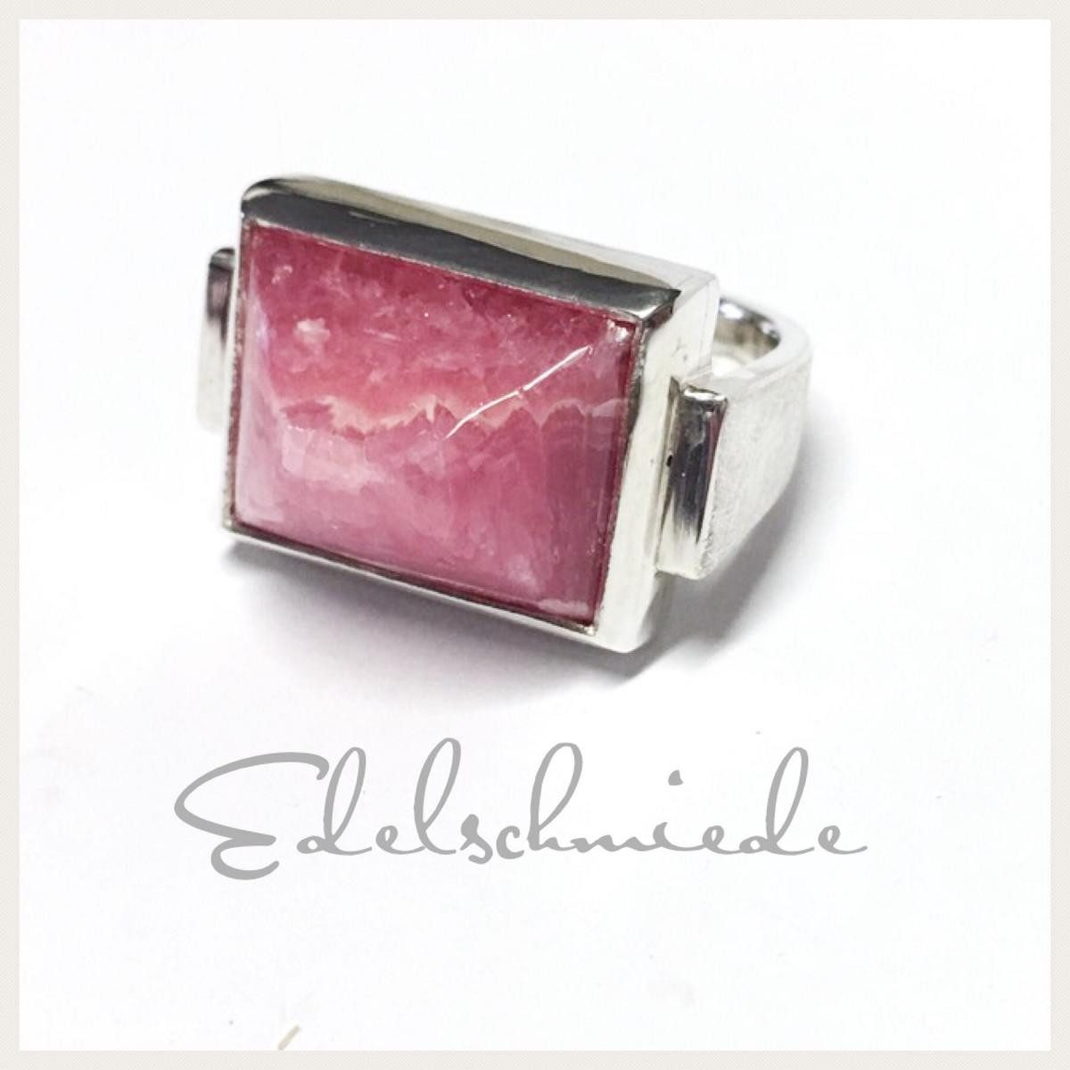 Silberring handgefertigter Silberring 925/- mit Rhodochrosit Cabochon #56